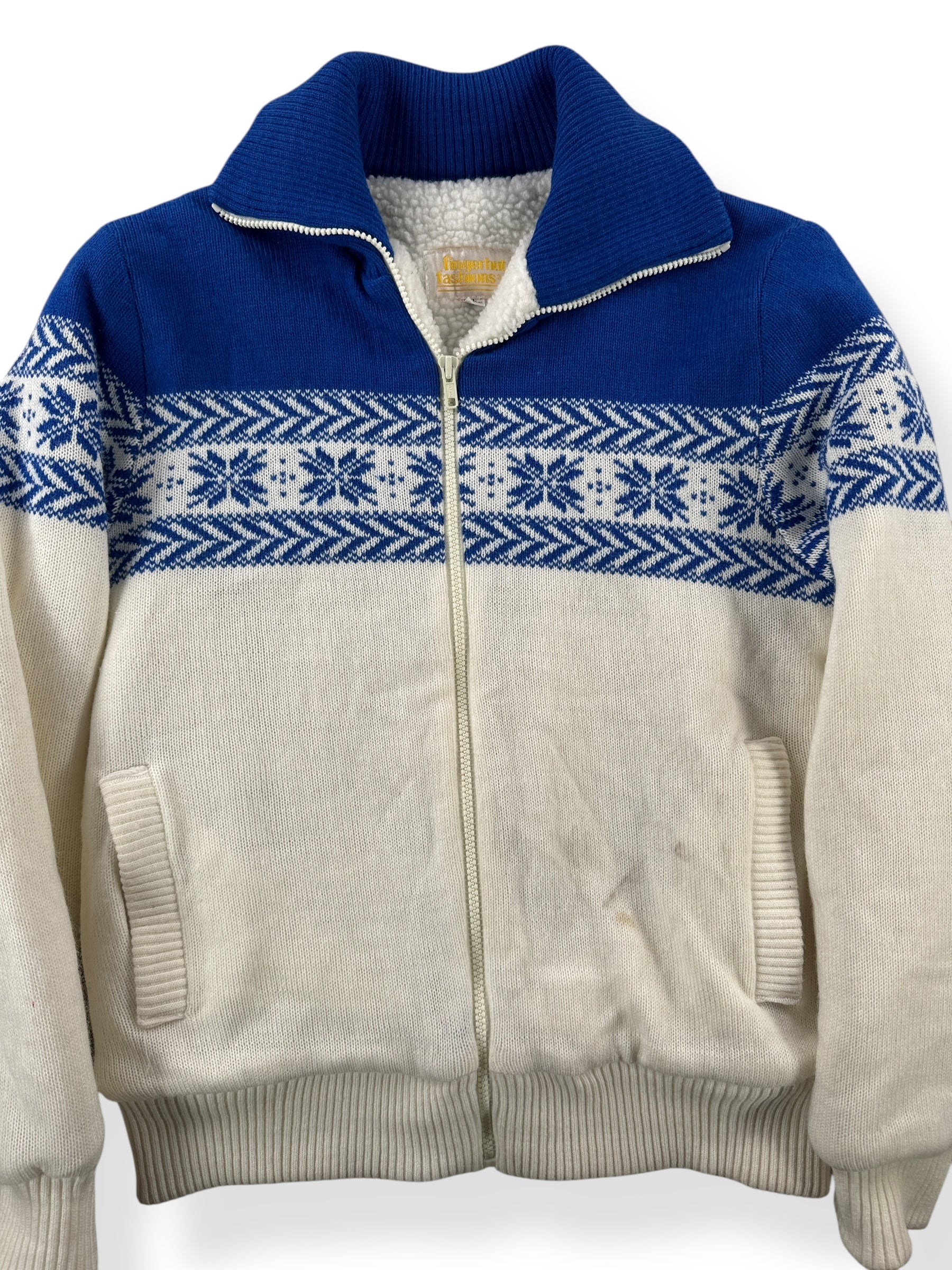 Front Close Up of Vintage Fingerhut Fashions Shearling Lined Sweater SZ M AS IS