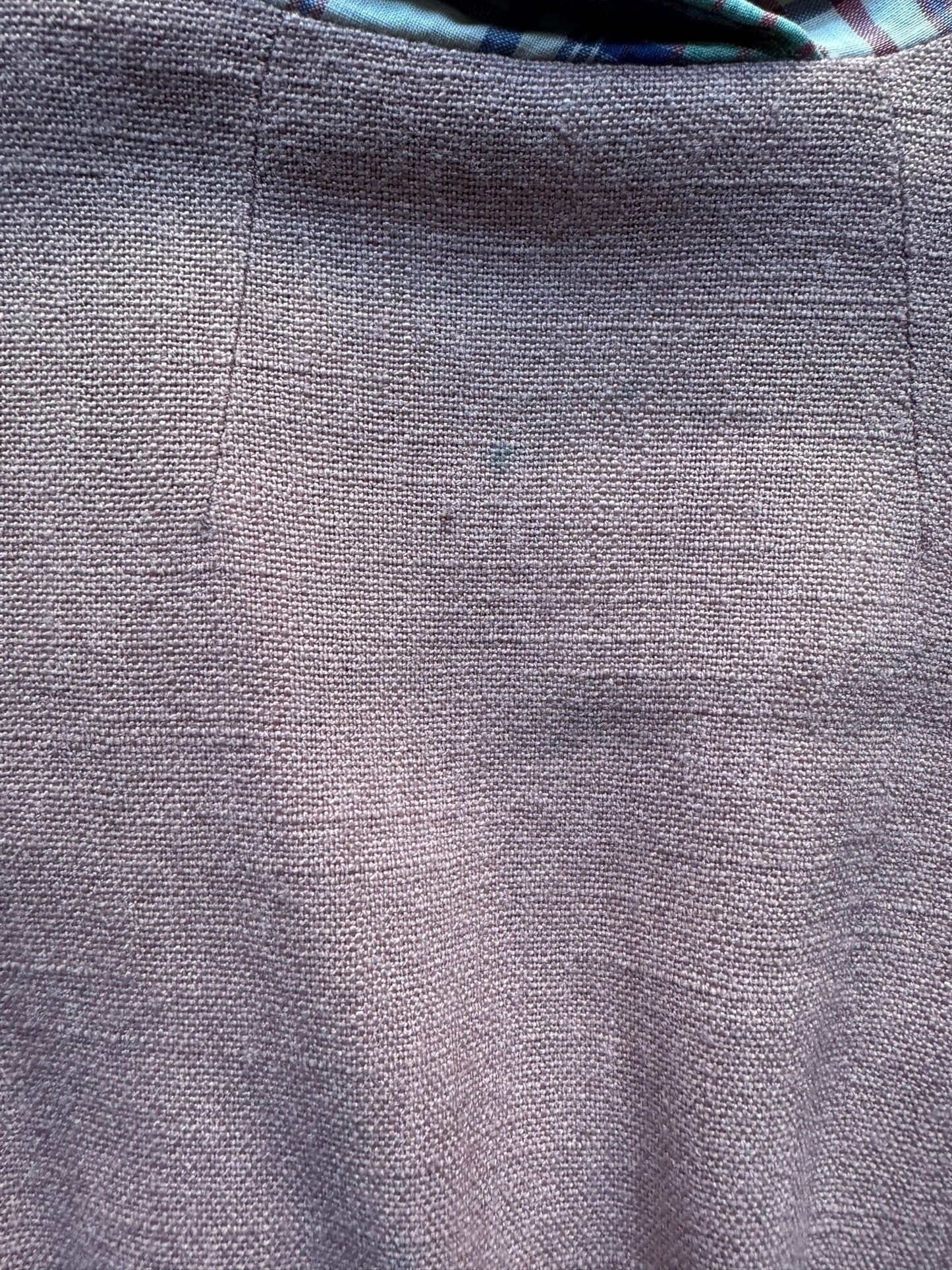 Blue dot view on back of 1940s Radlo's Pink Cotton Dress with Plaid Pockets S-M