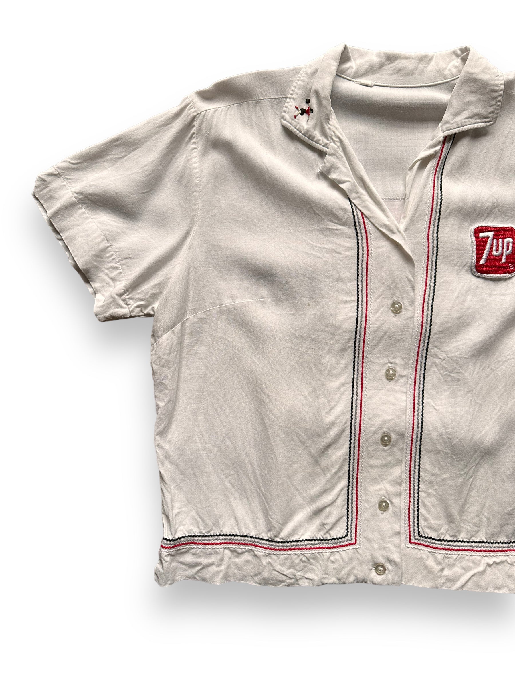 front right of Vintage 7UP Ladies Delivery Driver Shirt SZ M | Vintage Bowling Shirt Seattle | Barn Owl Vintage Seattle