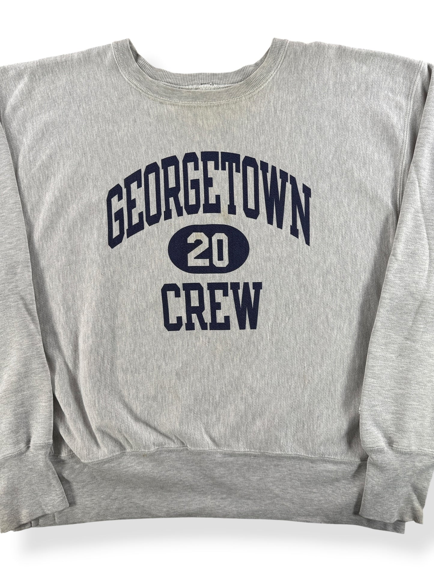Front Close Up of Vintage Georgetown Crew Reverse Weave Crewneck SZ XXL