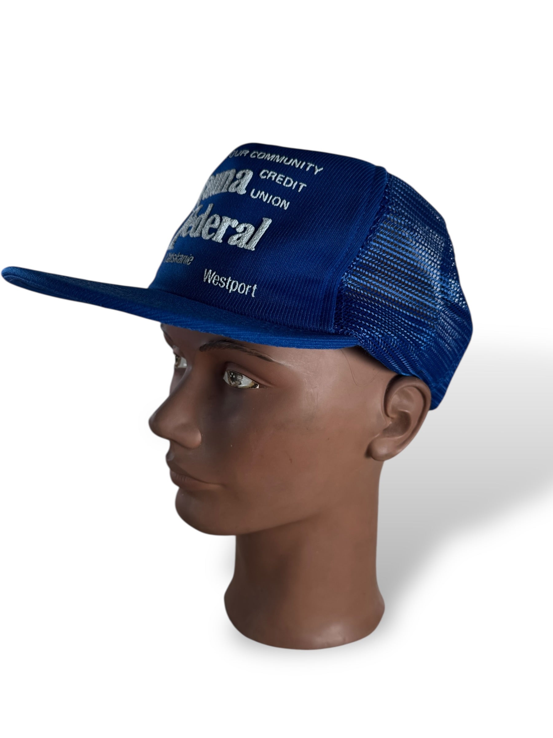 3/4 Shot on Vintage Wauna Federal Credit Union Trucker Hat SZ OSFA