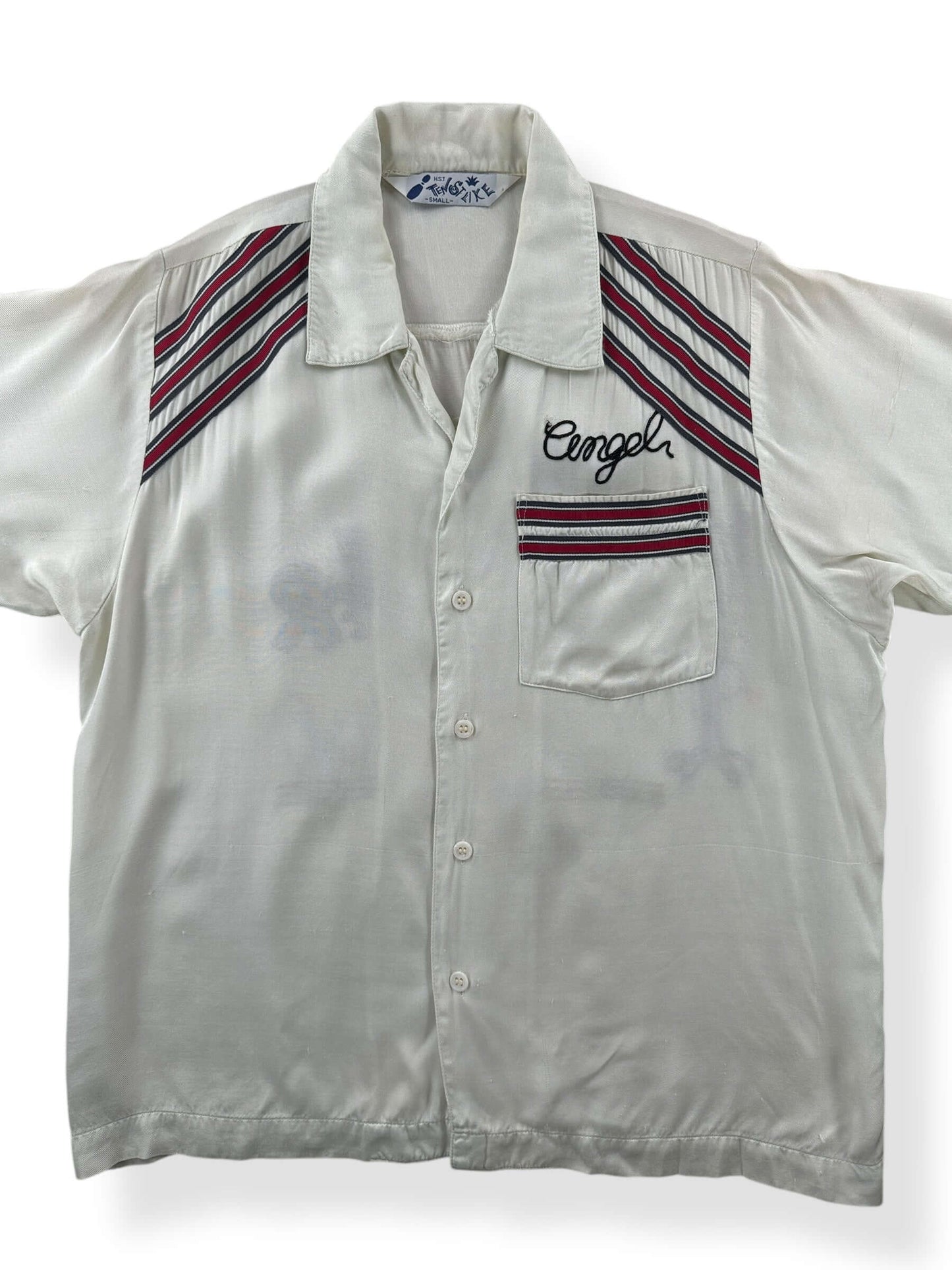 Front Close Up of Vintage Rayon Chainstitched Roadrunner Bowling Shirt SZ S