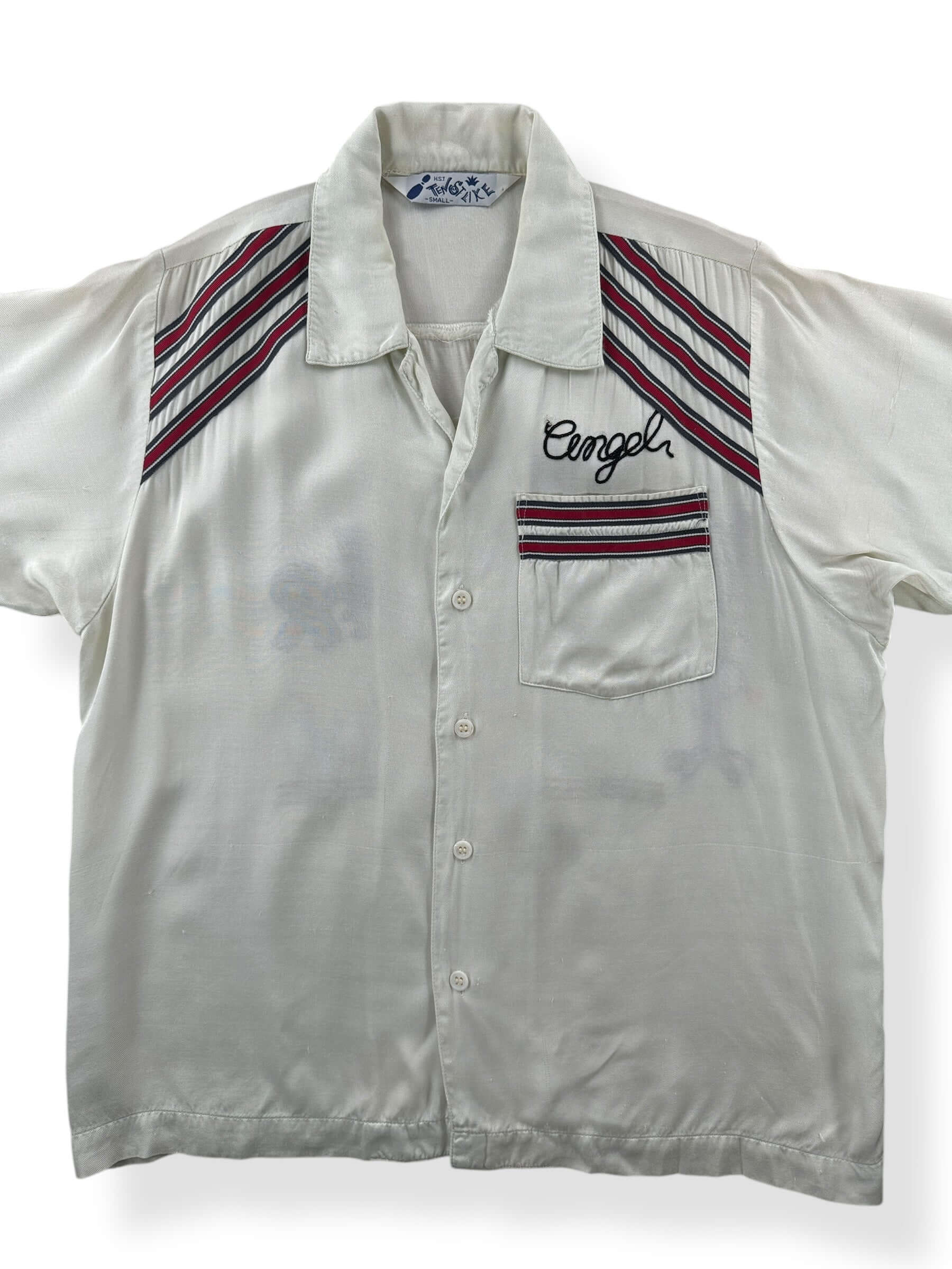 Front Close Up of Vintage Rayon Chainstitched Roadrunner Bowling Shirt SZ S