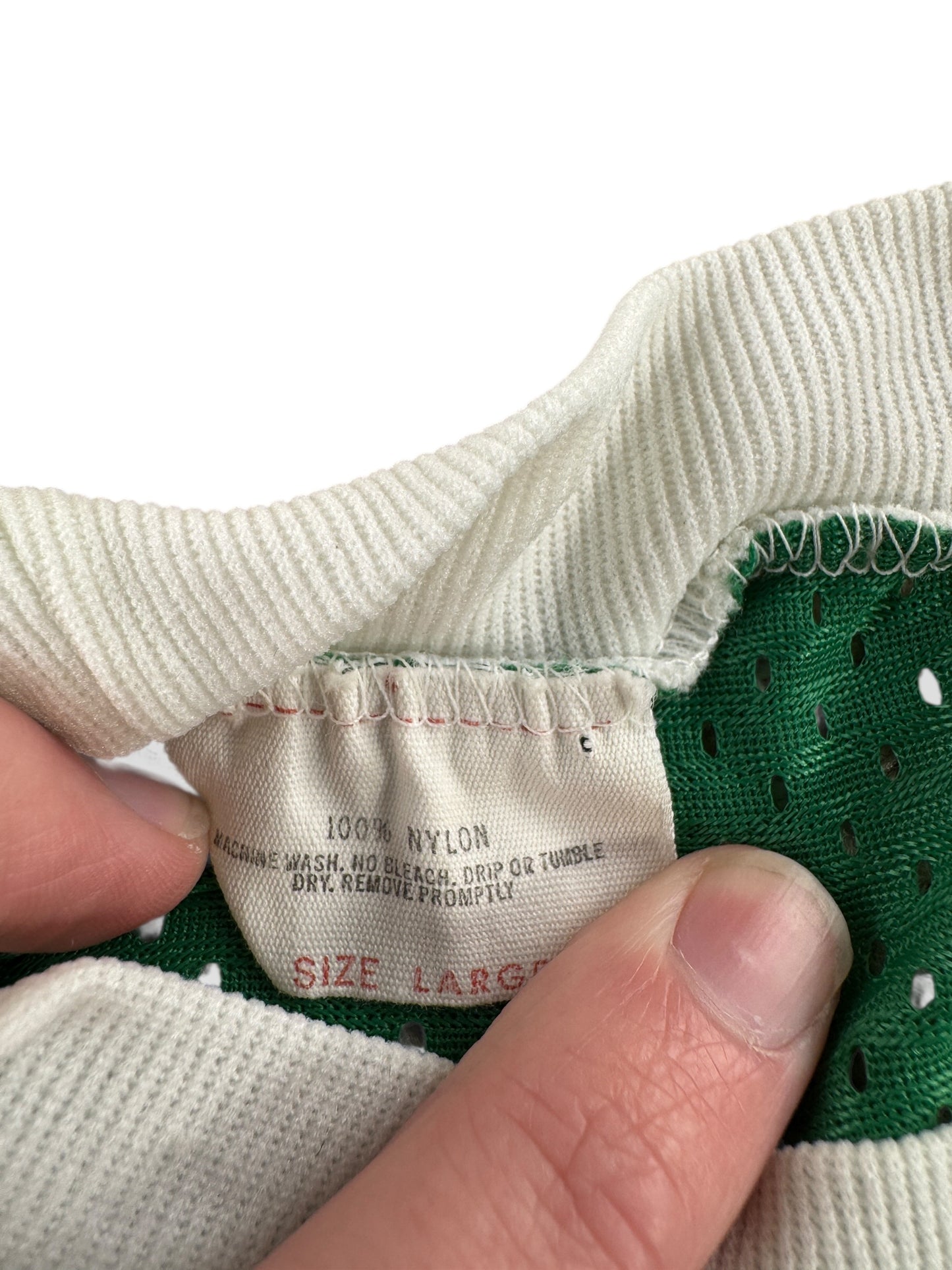 Tag on Vintage Kelly Green Ringer Jersey SZ L