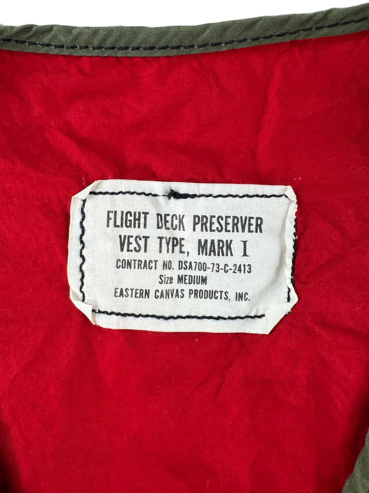 Tag on Vintage 1970s Military Flight Deck Preserver Vest SZ M