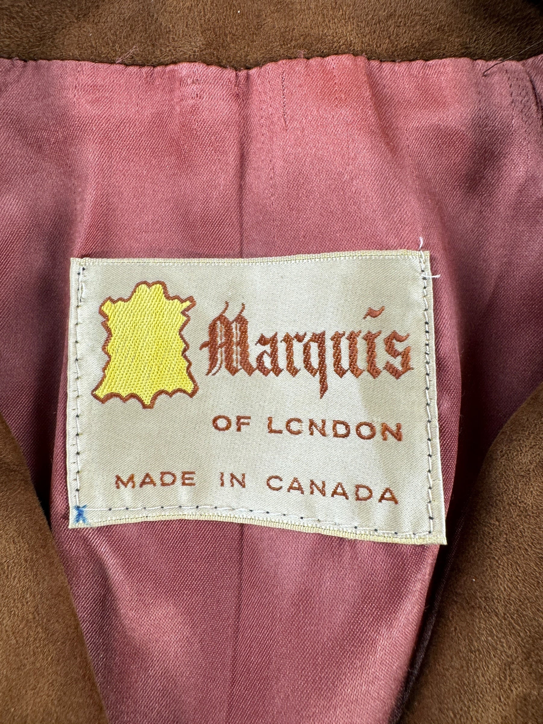 Label on Vintage Womens 1960s Marquis of London Suede Jacket SZ M