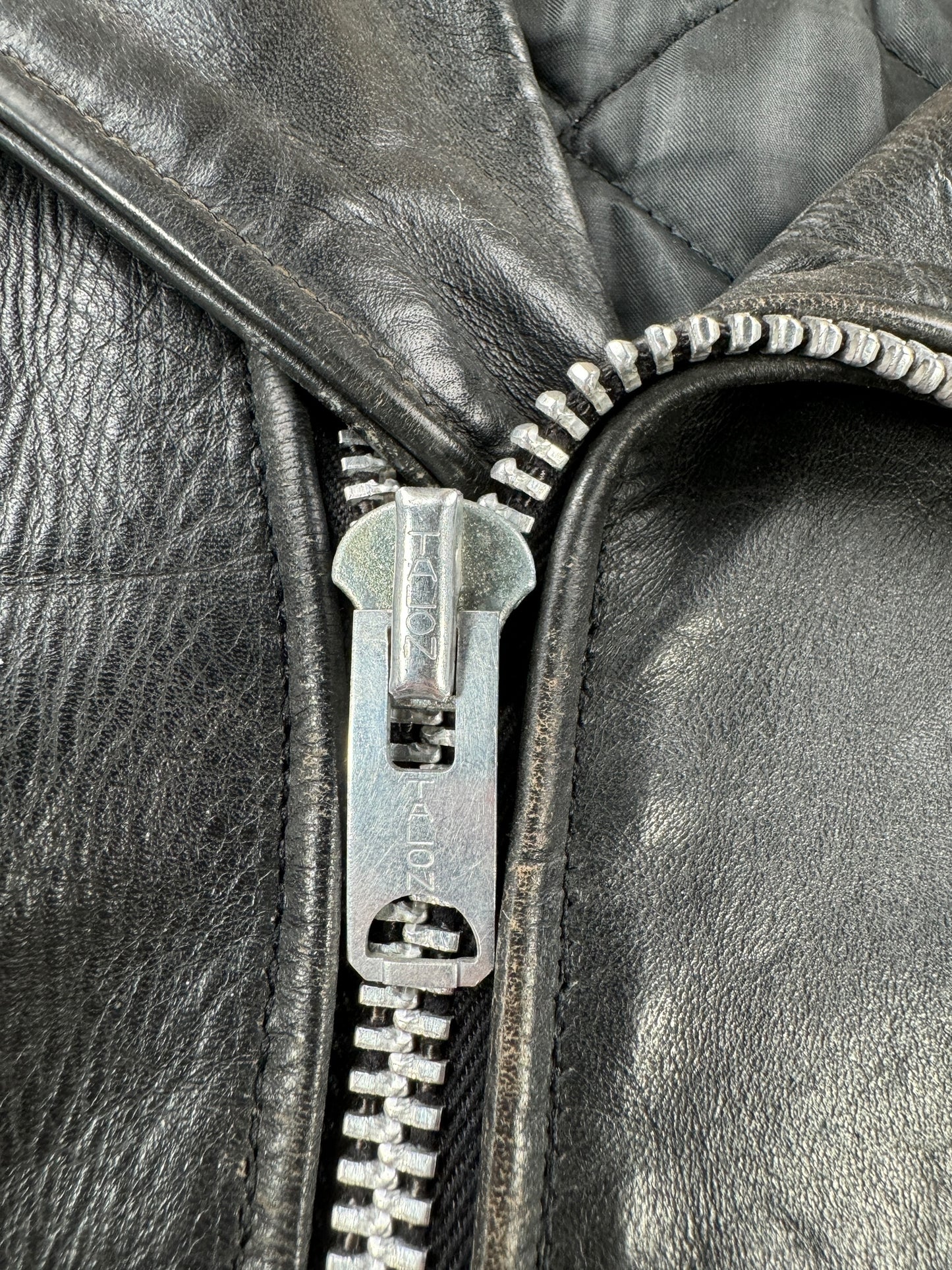 Zipper on Vintage Cycle Rider Leather Jacket SZ 46