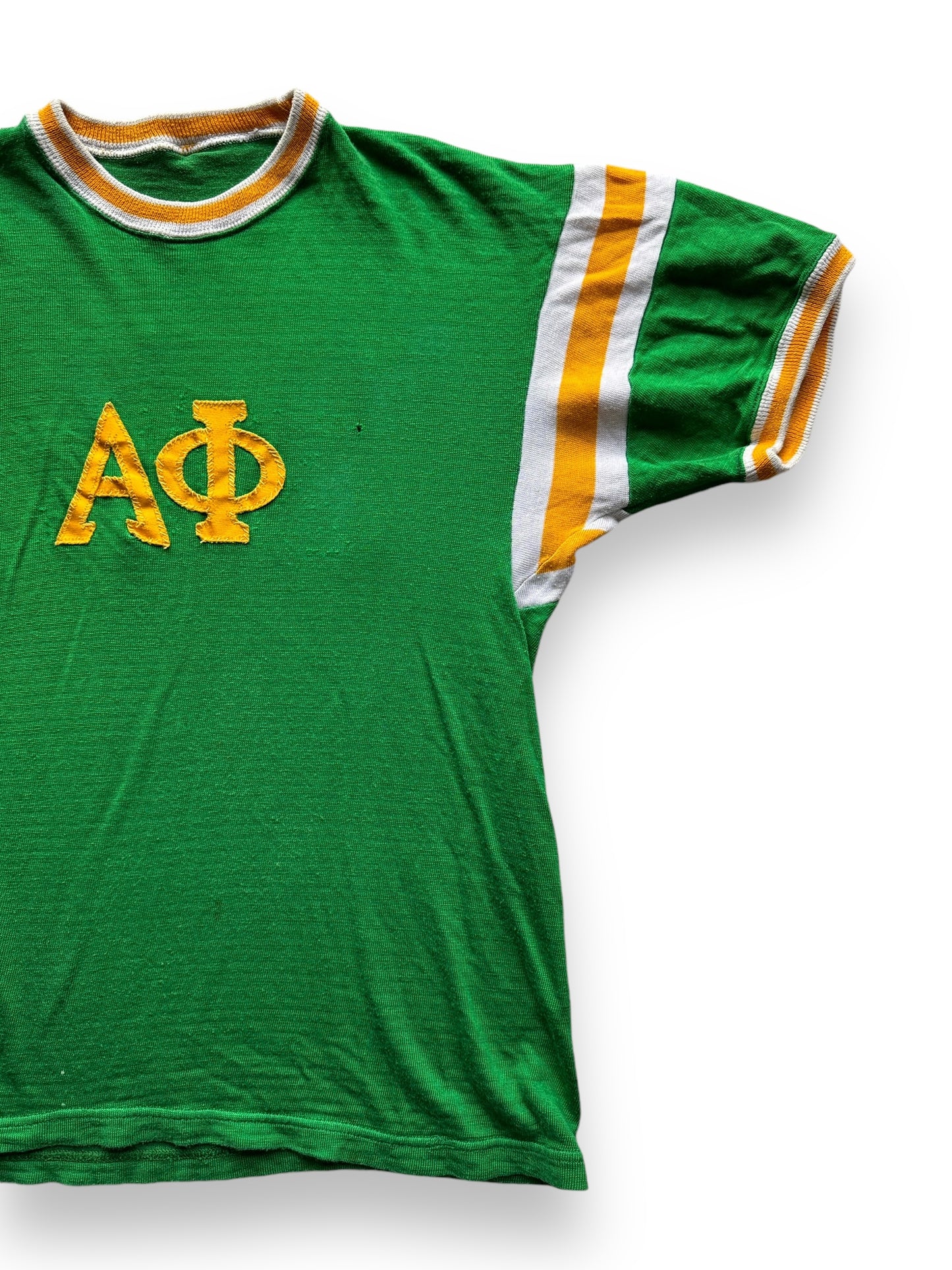 front left of Vintage 50's Green Durene Alpha Phi Frat Tee SZ M