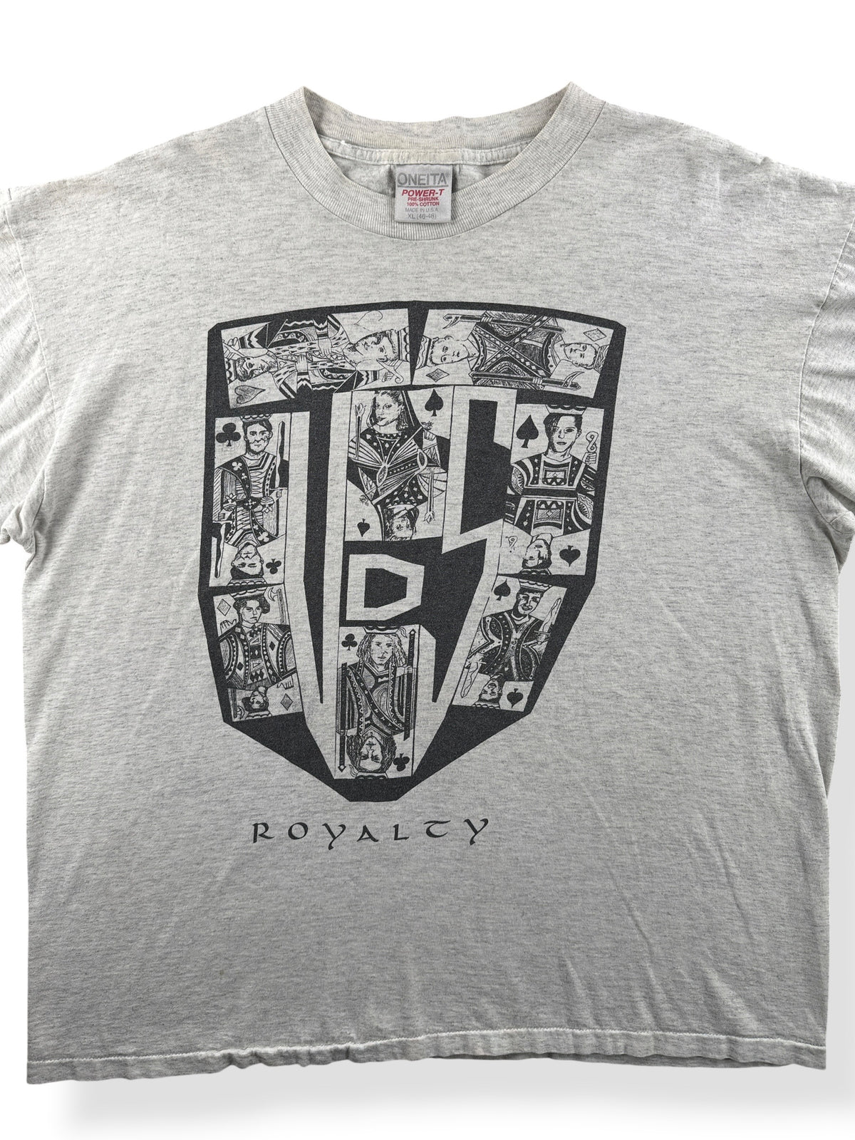 Close-up of Vintage 1992 Royalty SHTRK Tour Tee SZ XL