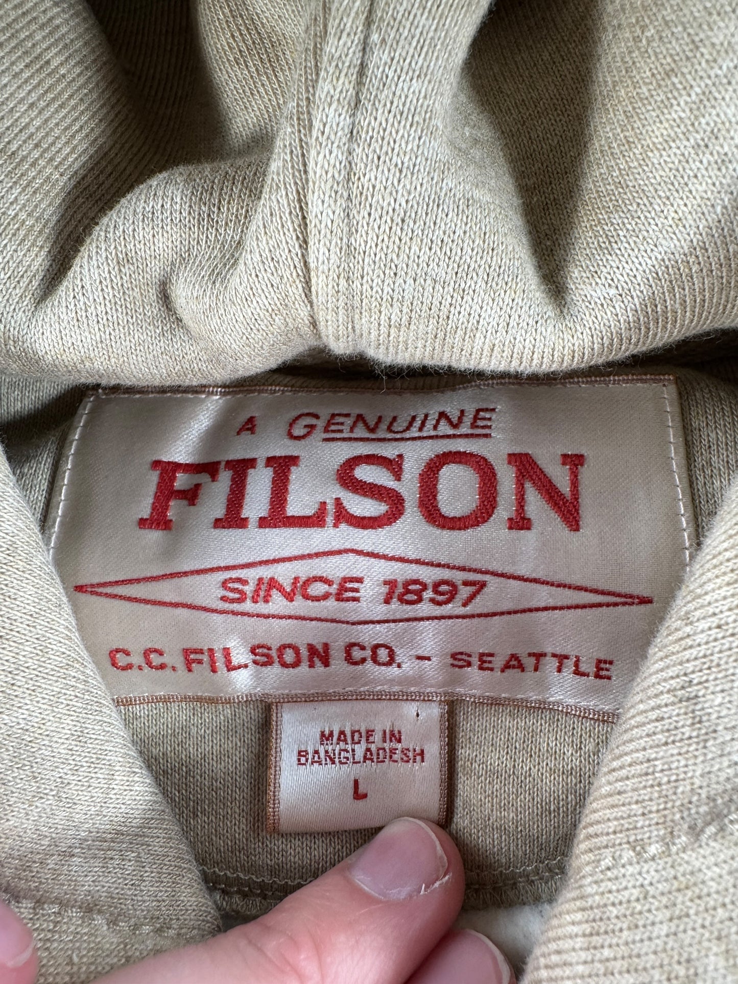 Tag on Filson Oat Heather Prospector Hoodie SZ L