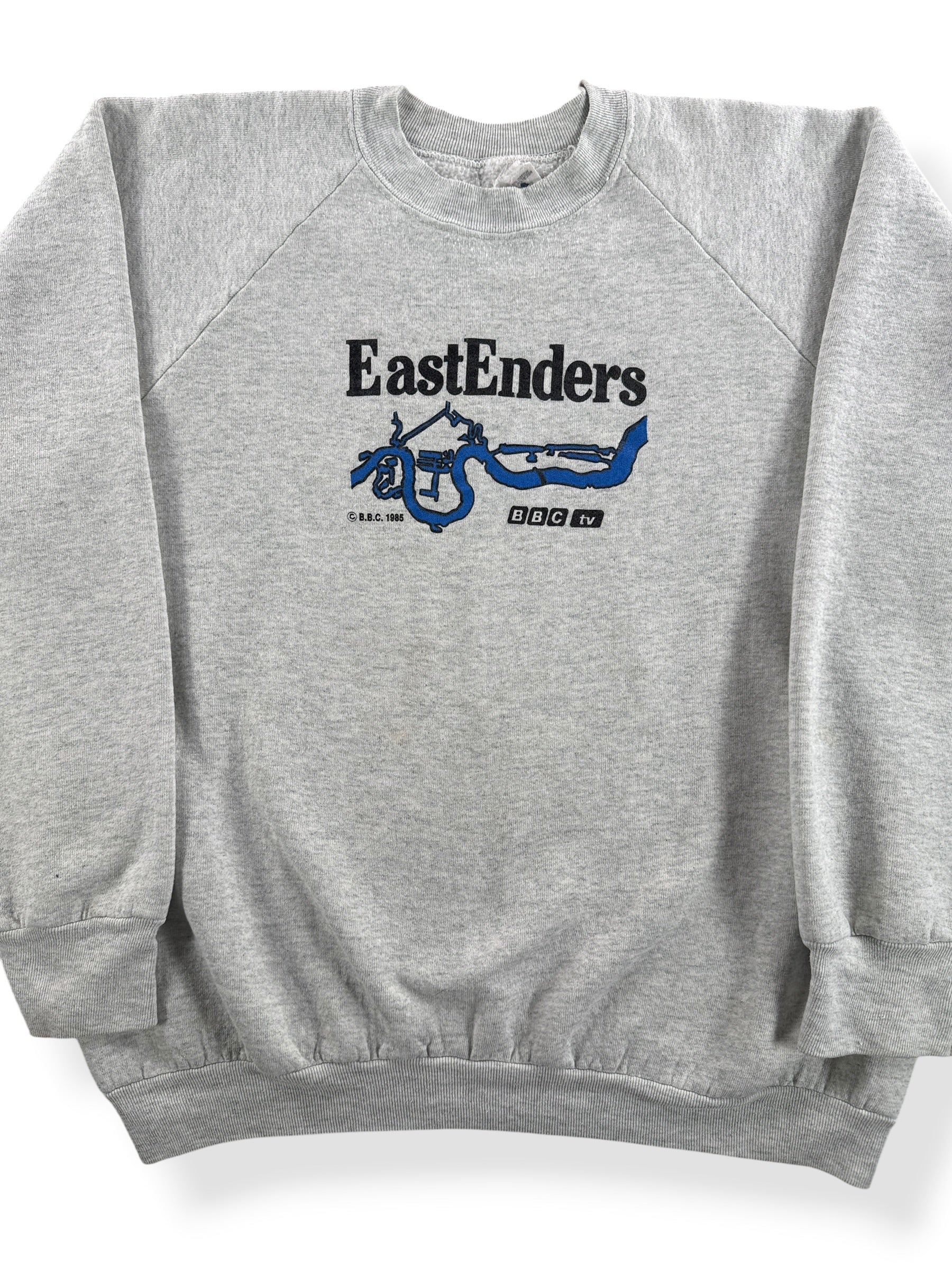 Front Close Up of Vintage East Enders BBC TV Crewneck Sweatshirt SZ XL
