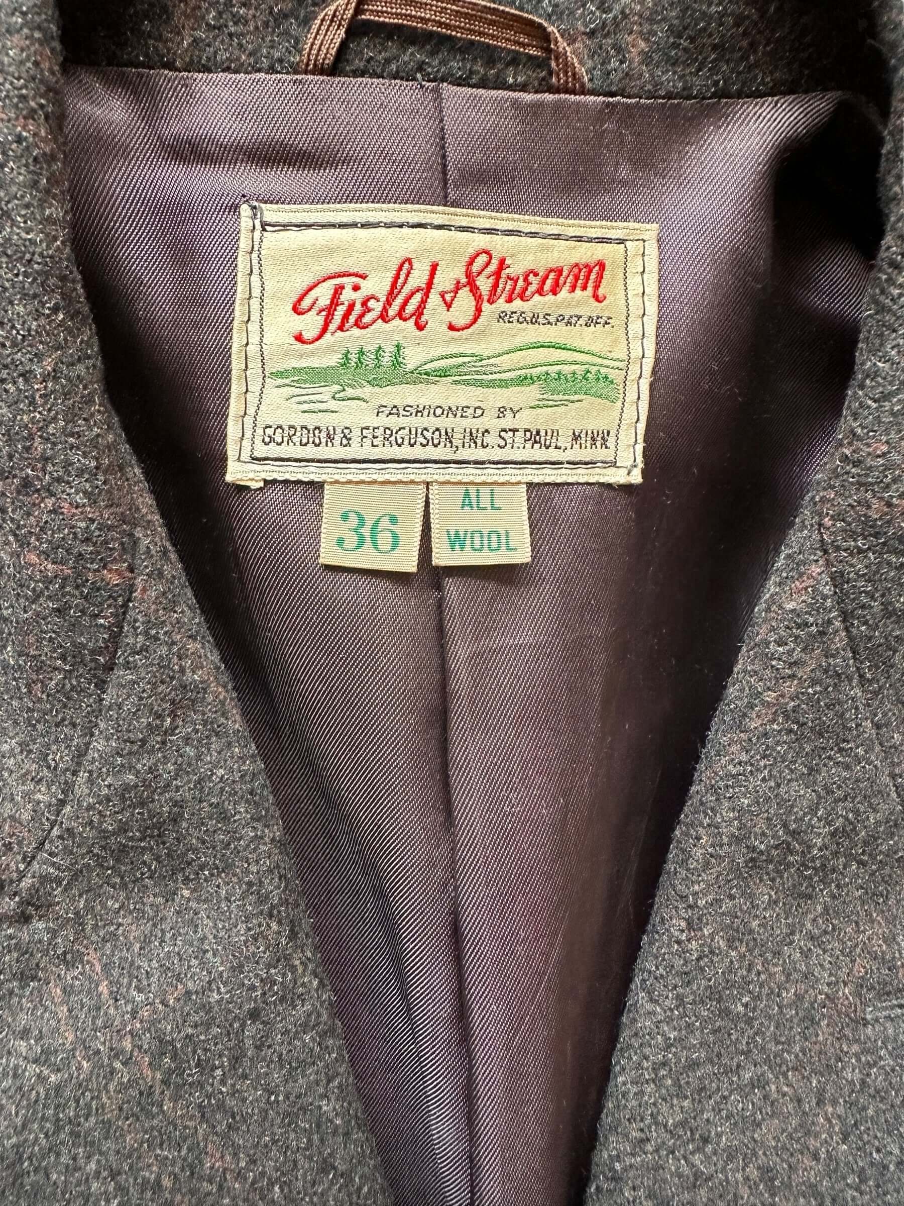 Tag View of Vintage Field & Stream Wool Jacket SZ 36 | Vintage Wool Jacket Seattle  | Seattle Vintage Clothing