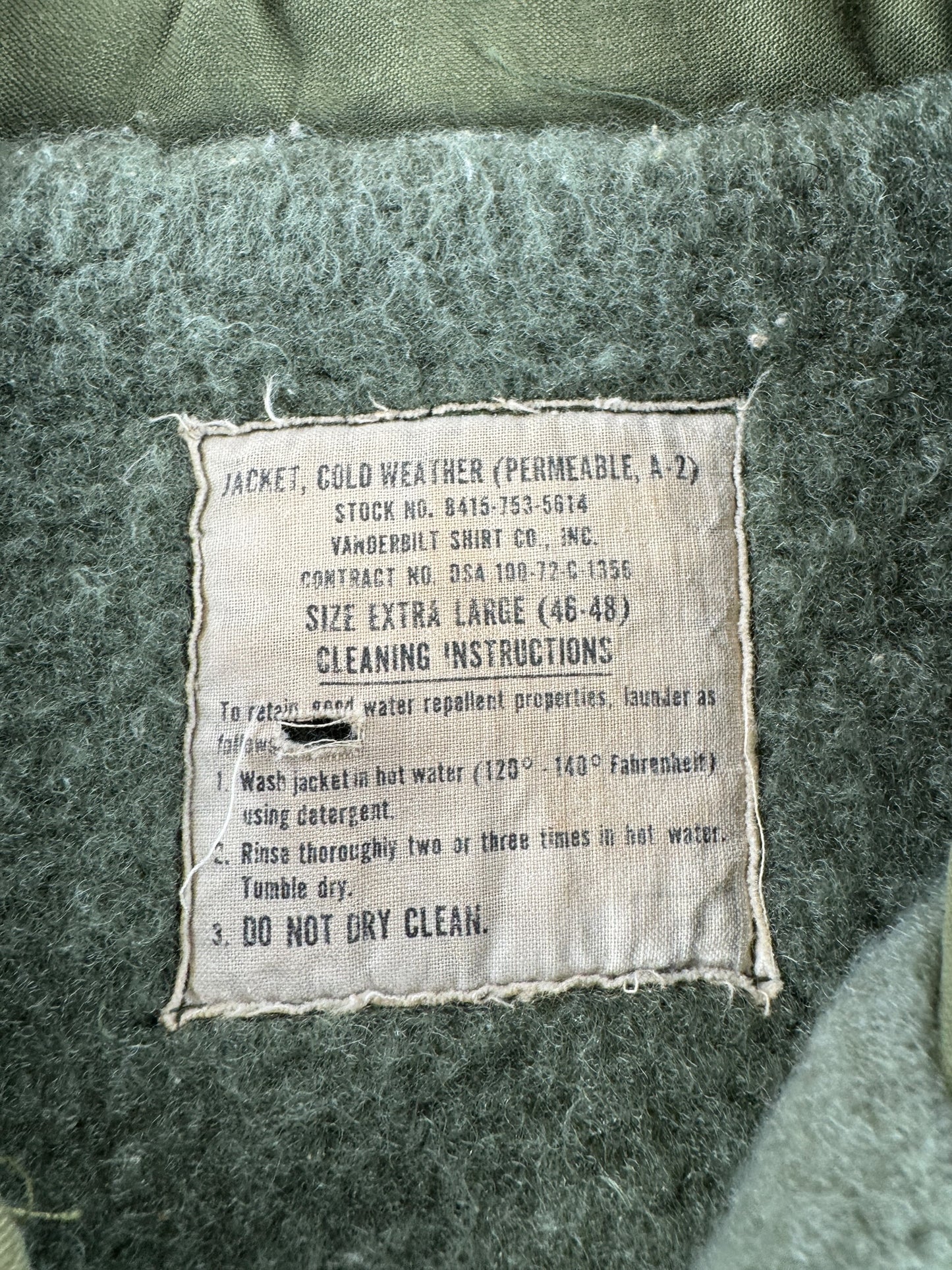 Tag on Vintage Cold Weather A-2 Deck Jacket SZ XL