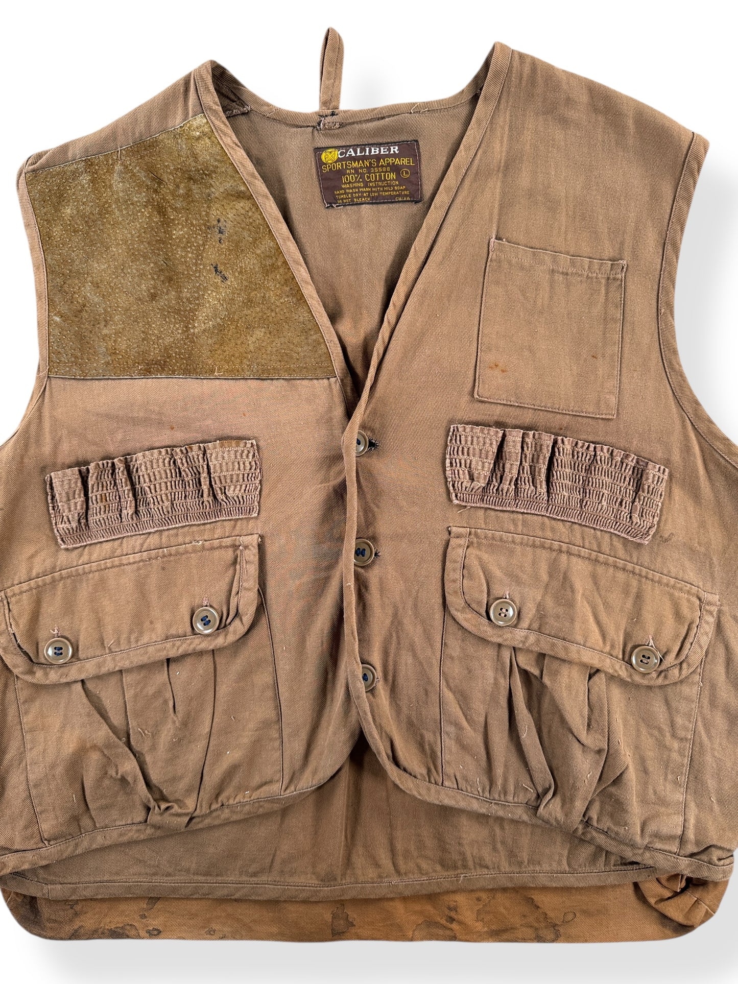 Front Close Up of Vintage 60's Era Caliber Hunting Vest SZ L