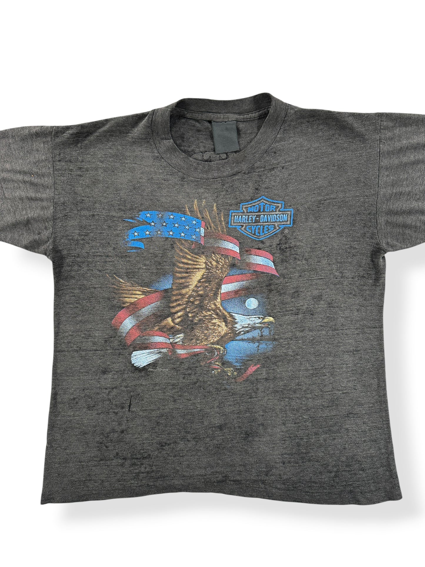 Front Close Up of Vintage Harley Davidson 3D Emblem Ventura Eagle Tee SZ M