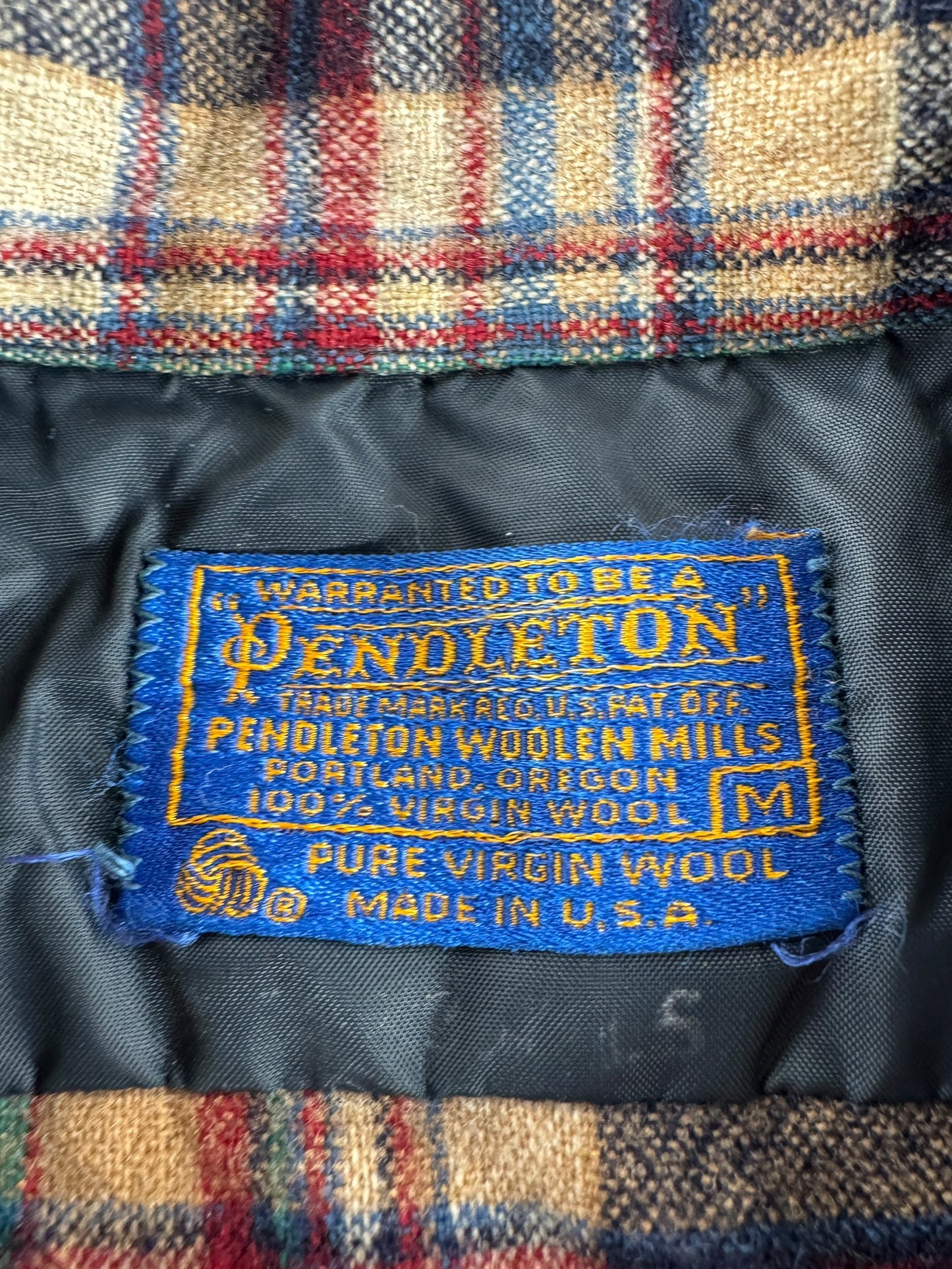 Tag on Vintage 60s Pendleton Board Shirt SZ M