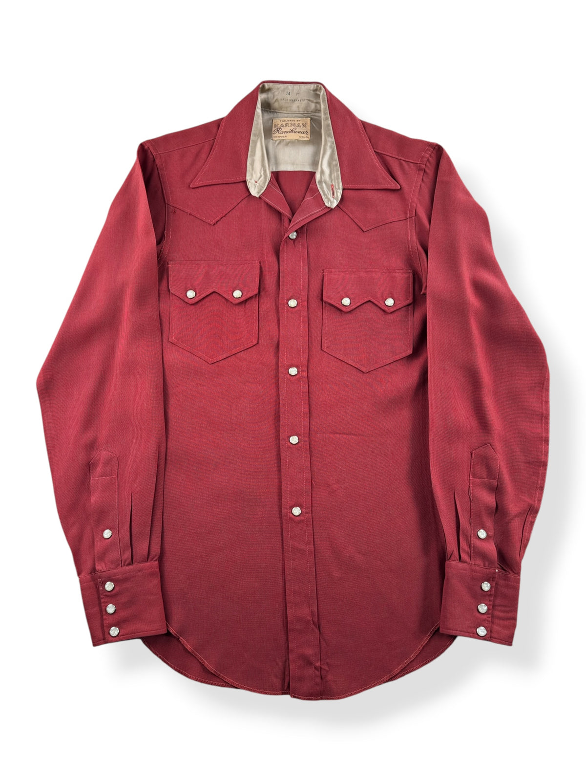 Front of Vintage Karman Ranchwear Gabardine Western Shirt SZ 14