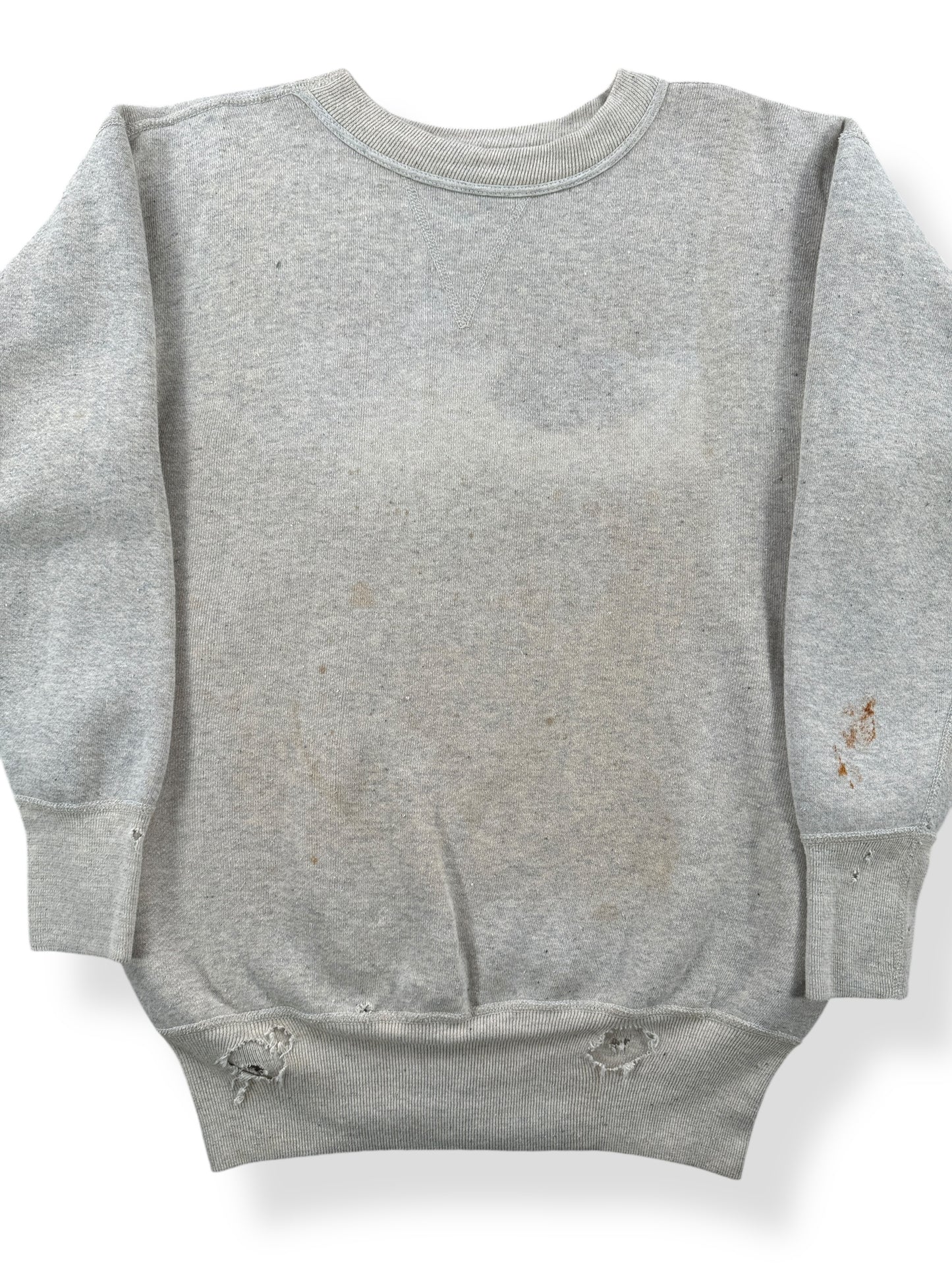 Front Close Up of Vintage Distressed Hanes Wind Shield Single V Sweatshirt SZ S