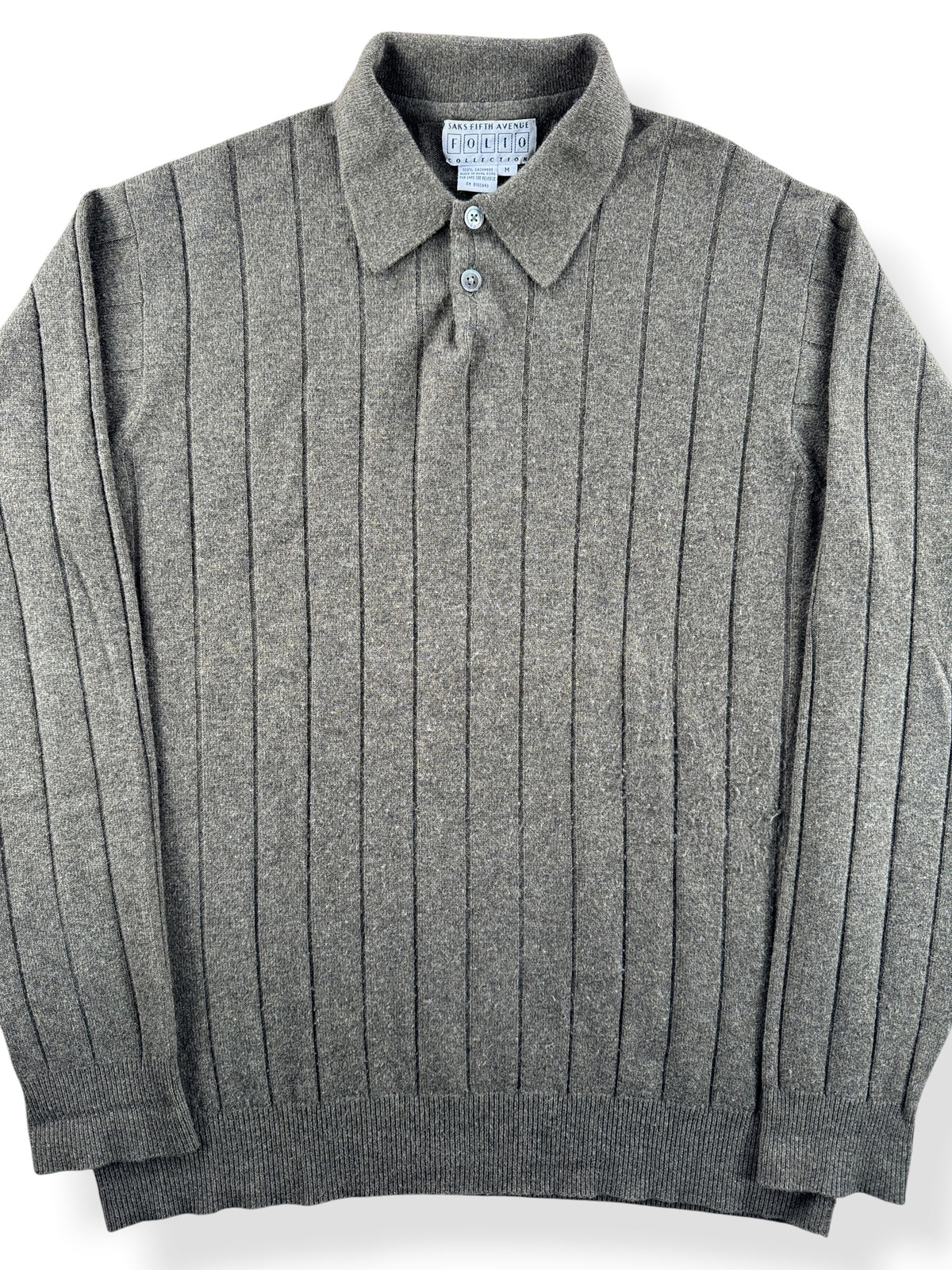 Front Close Up of Vintage Saks Fifth Cashmere Knit Shirt SZ M
