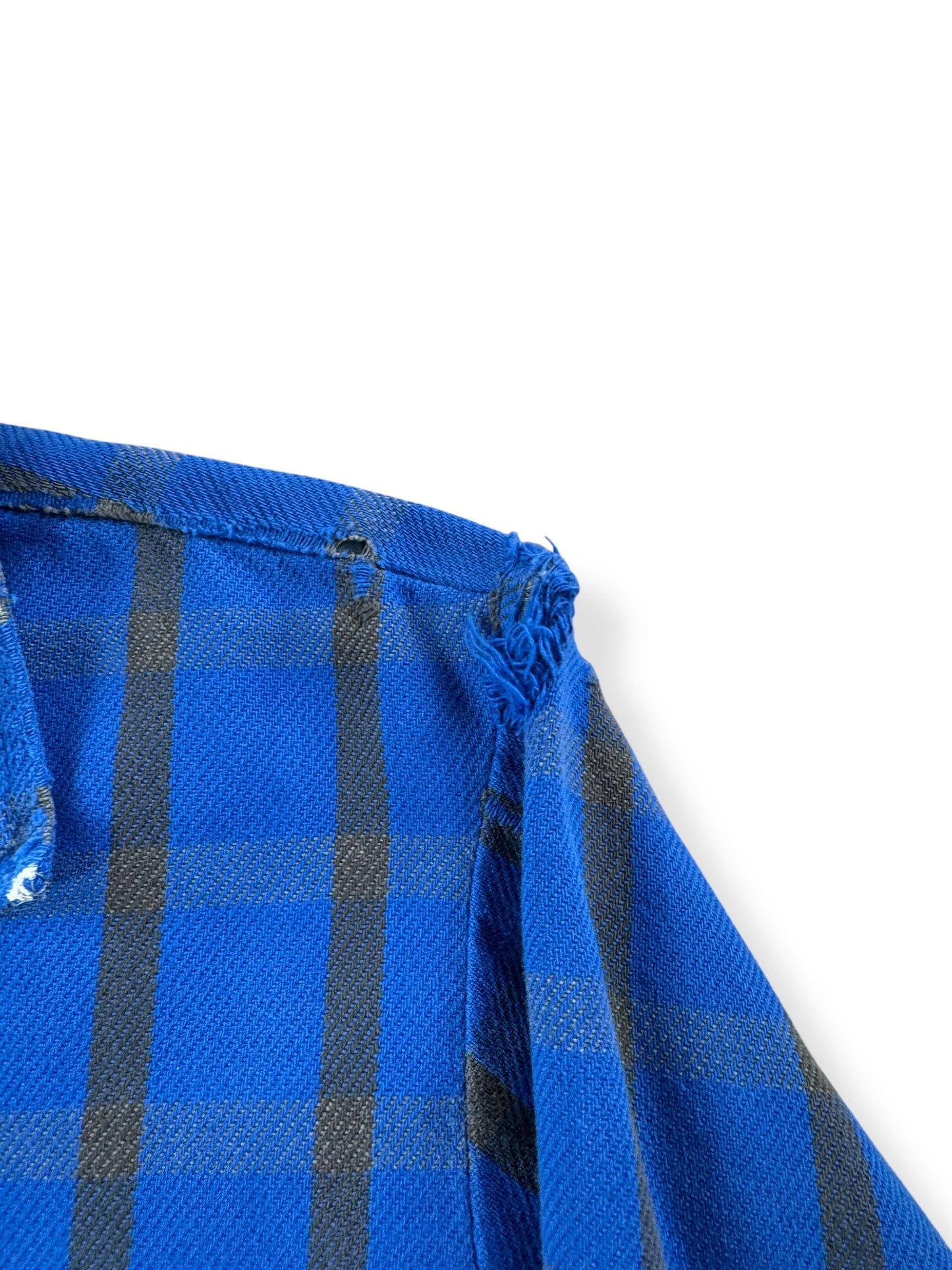 Wear on Shoulder of Vintage Thrashed Cotton Flannel SZ S