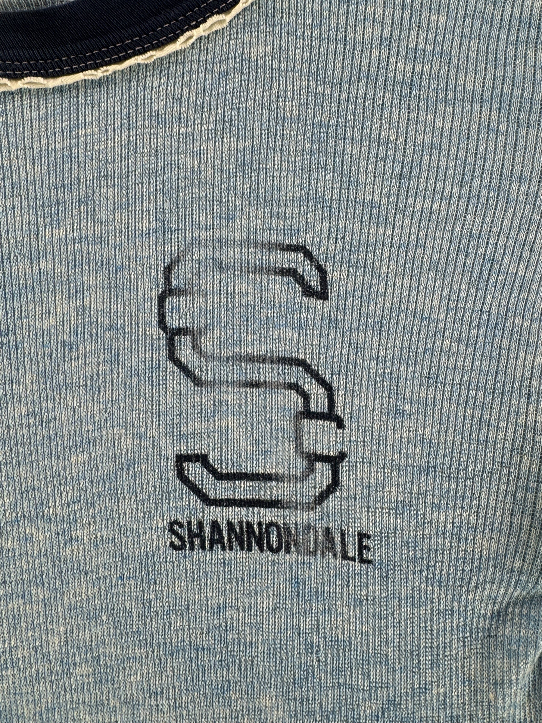 Front Graphic on Vintage Shannondale Stretchy Ringer Tee SZ XS