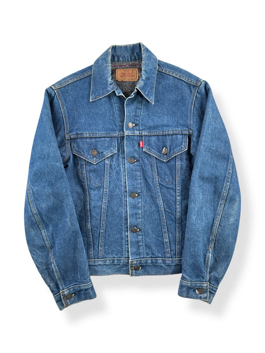 Front of Vintage 70's Dark Wash Levi's Type III Trucker Jacket W/ Troy Lining SZ 36