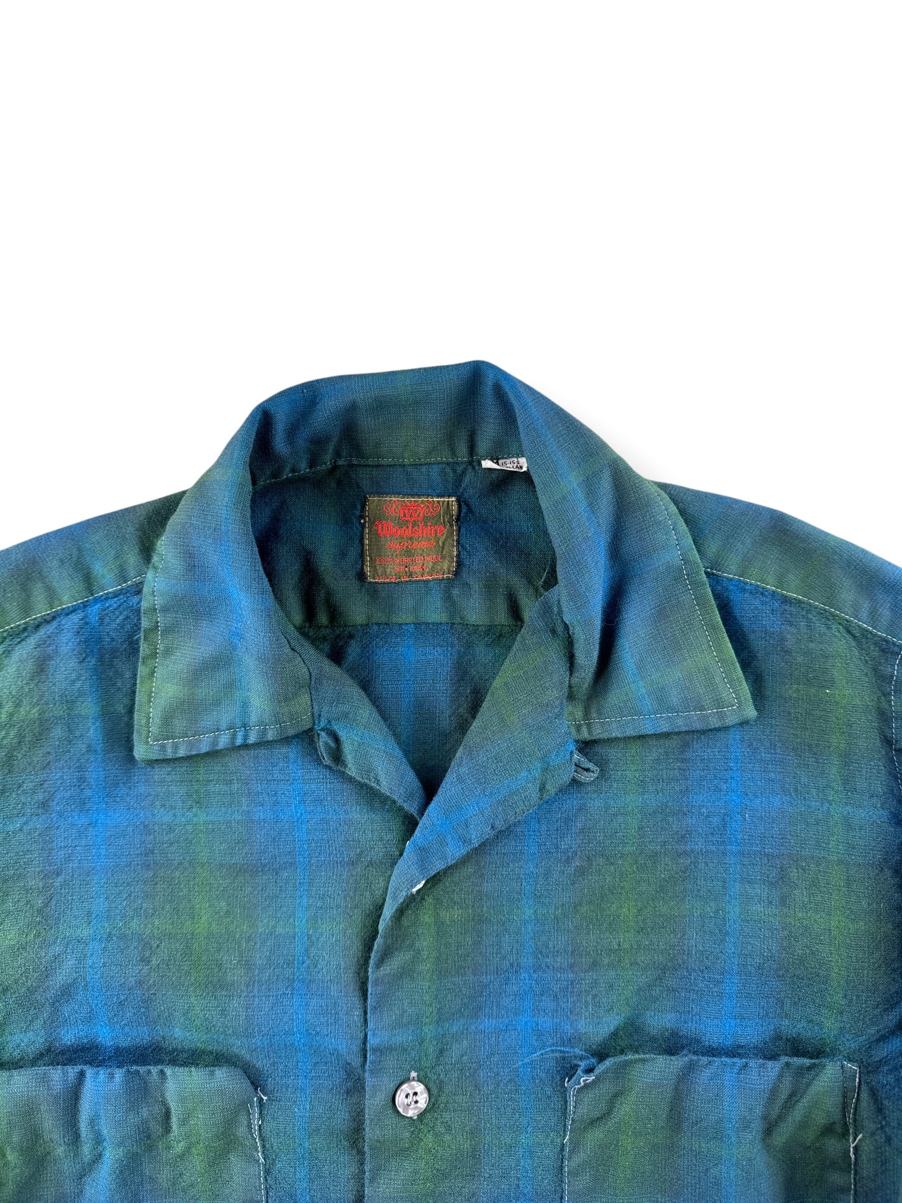 Collar on Vintage Woolshire Shadow Plaid Loop Collar Shirt SZ M - AS IS