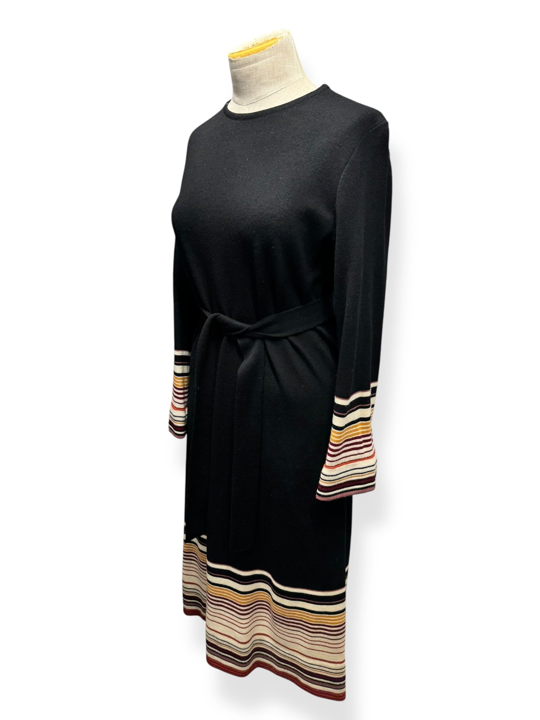 Side view of 70s Goldworm Wool Stripe Dress M-L