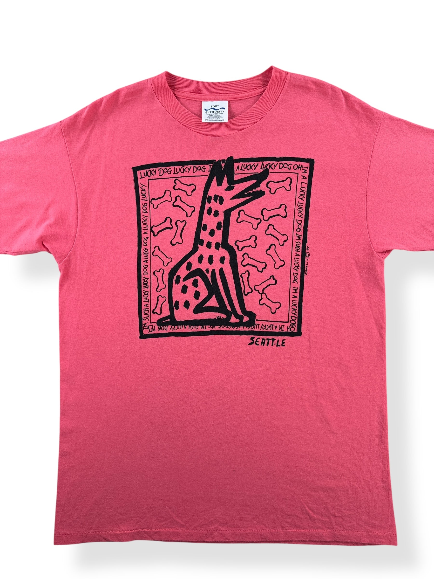 Front Close Up of Vintage Seattle Lucky Dog Tee SZ L