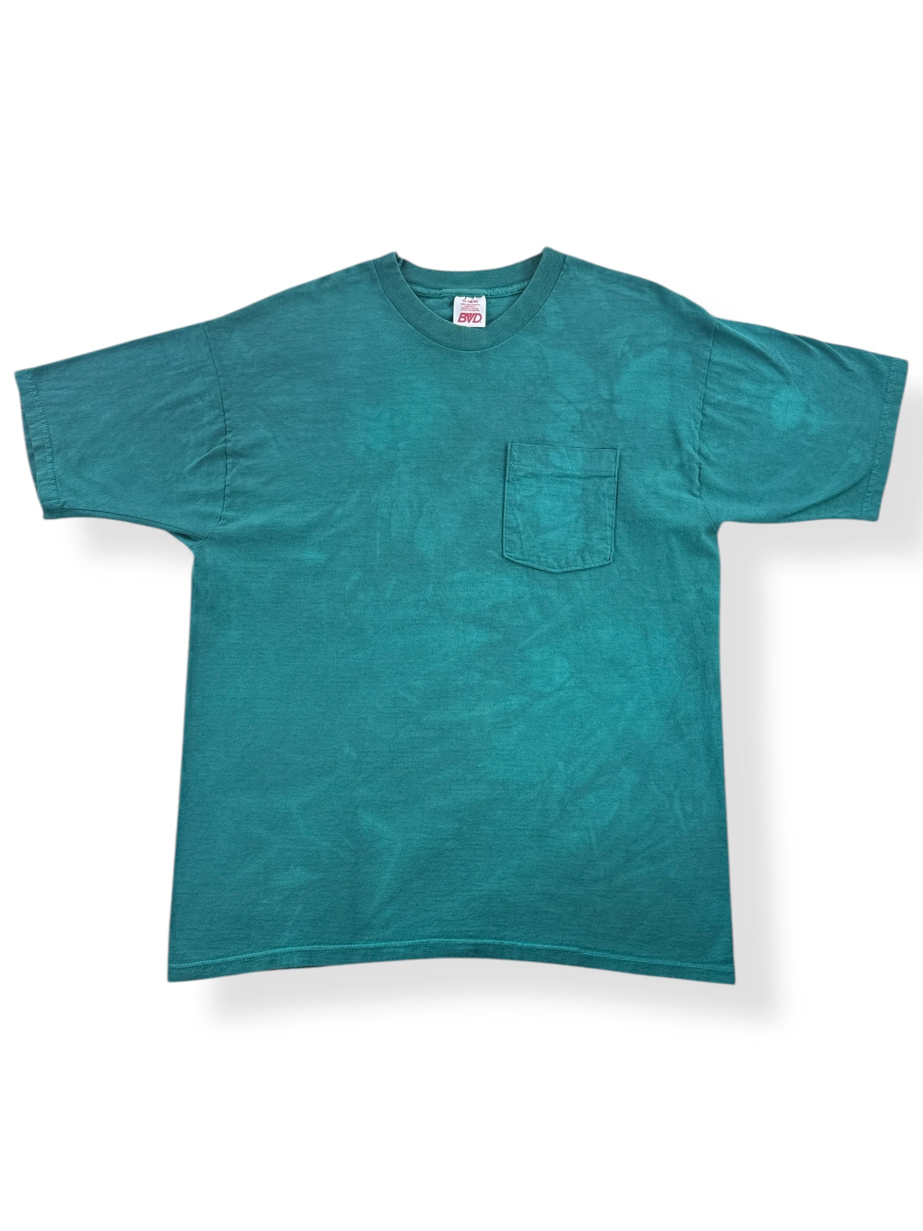 Front of Vintage Grass Green Dyed BVD Blank Pocket Tee SZ XL