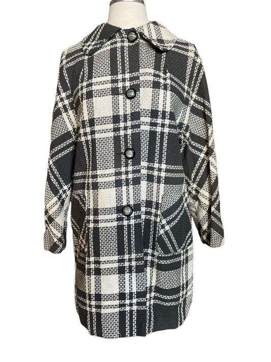 Full front view of Vintage 1960s Black and White Plaid Coat | Barn Owl Ladies Coats | Seattle True Vintage