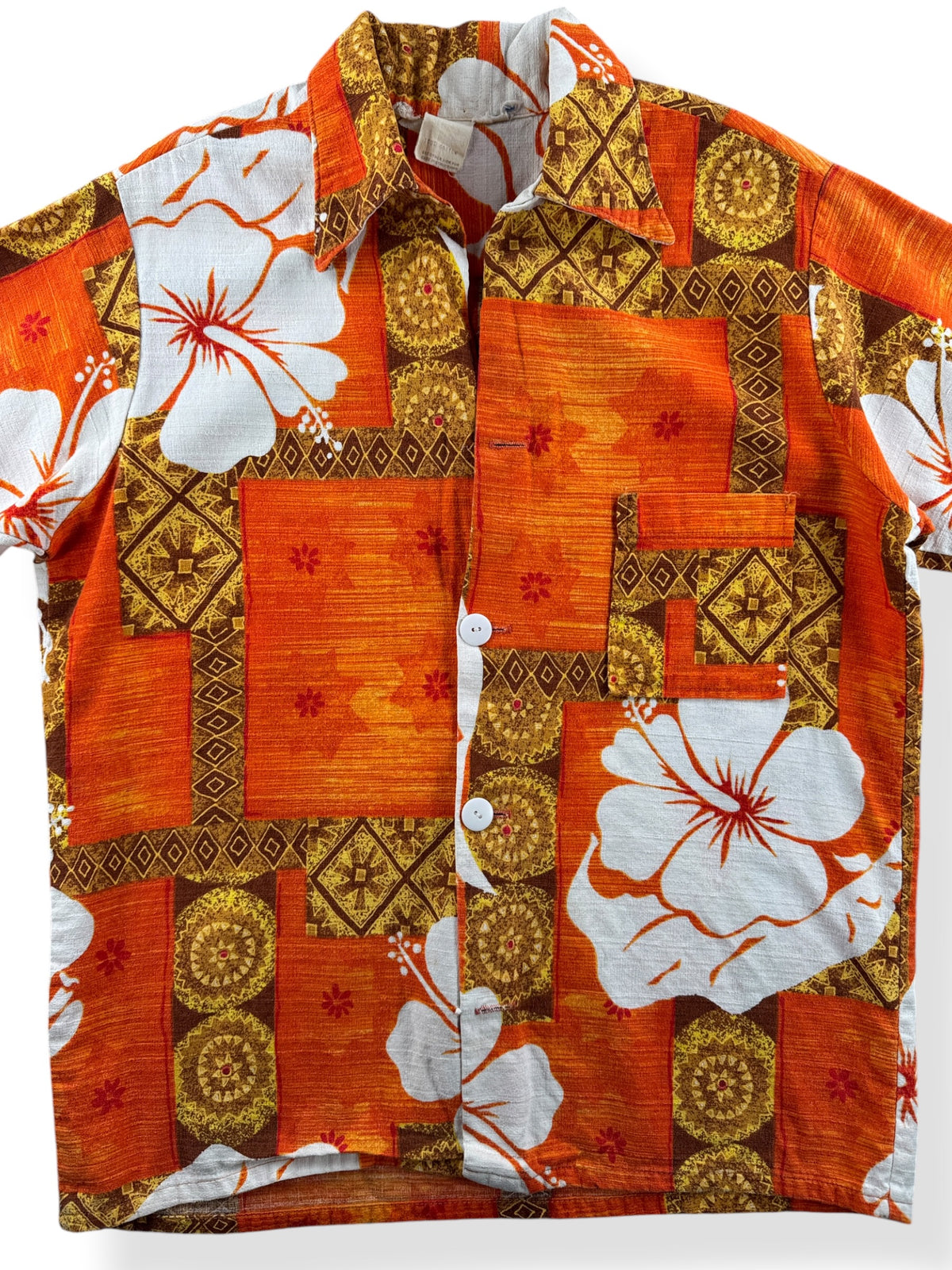 Close-up of Vintage Barkcloth Aloha Shirt - AS IS SZ S