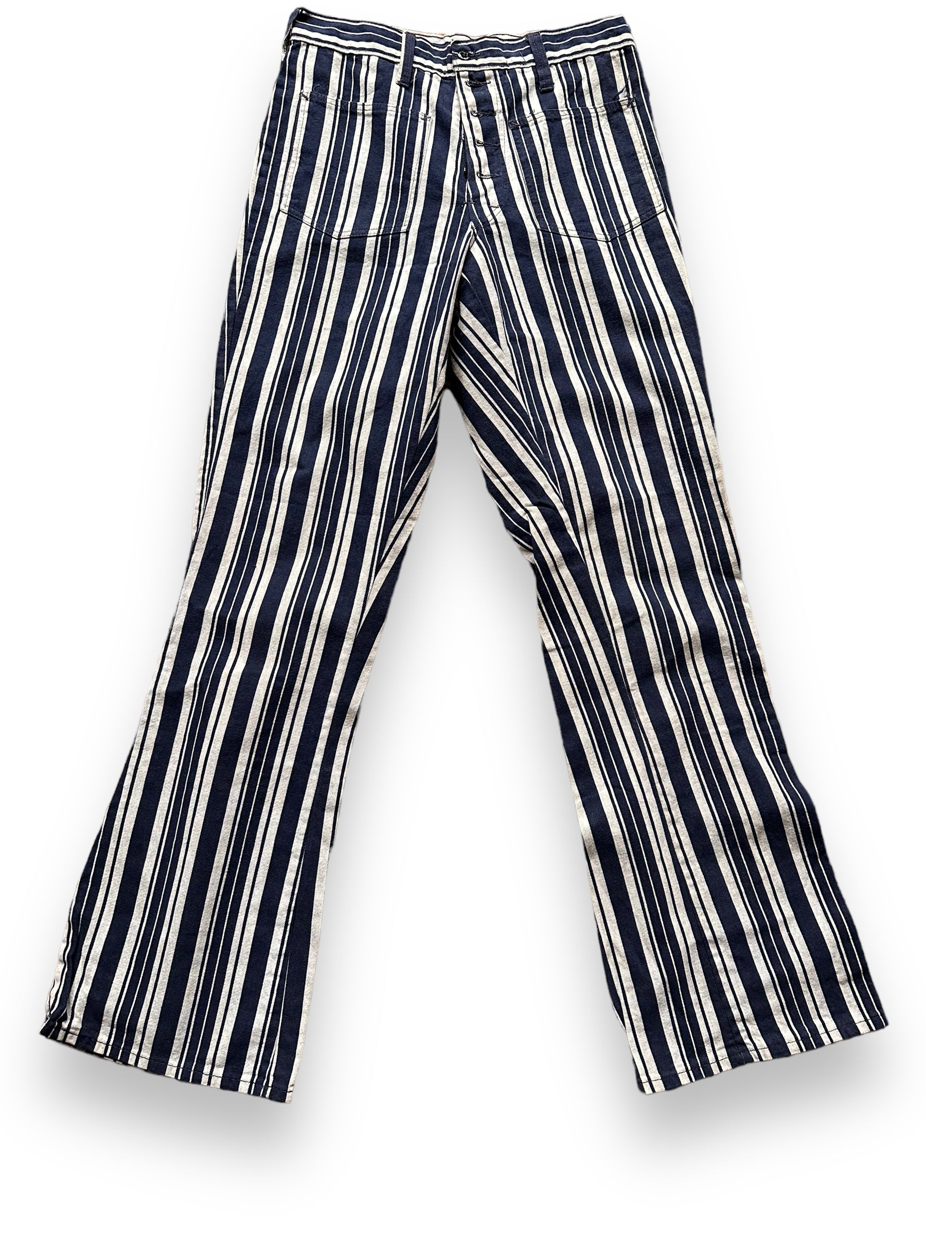 Front View of Vintage Jaggeresque Striped Flares W29 | Vintage Bellbottoms Seattle | Barn Owl Vintage Clothing
