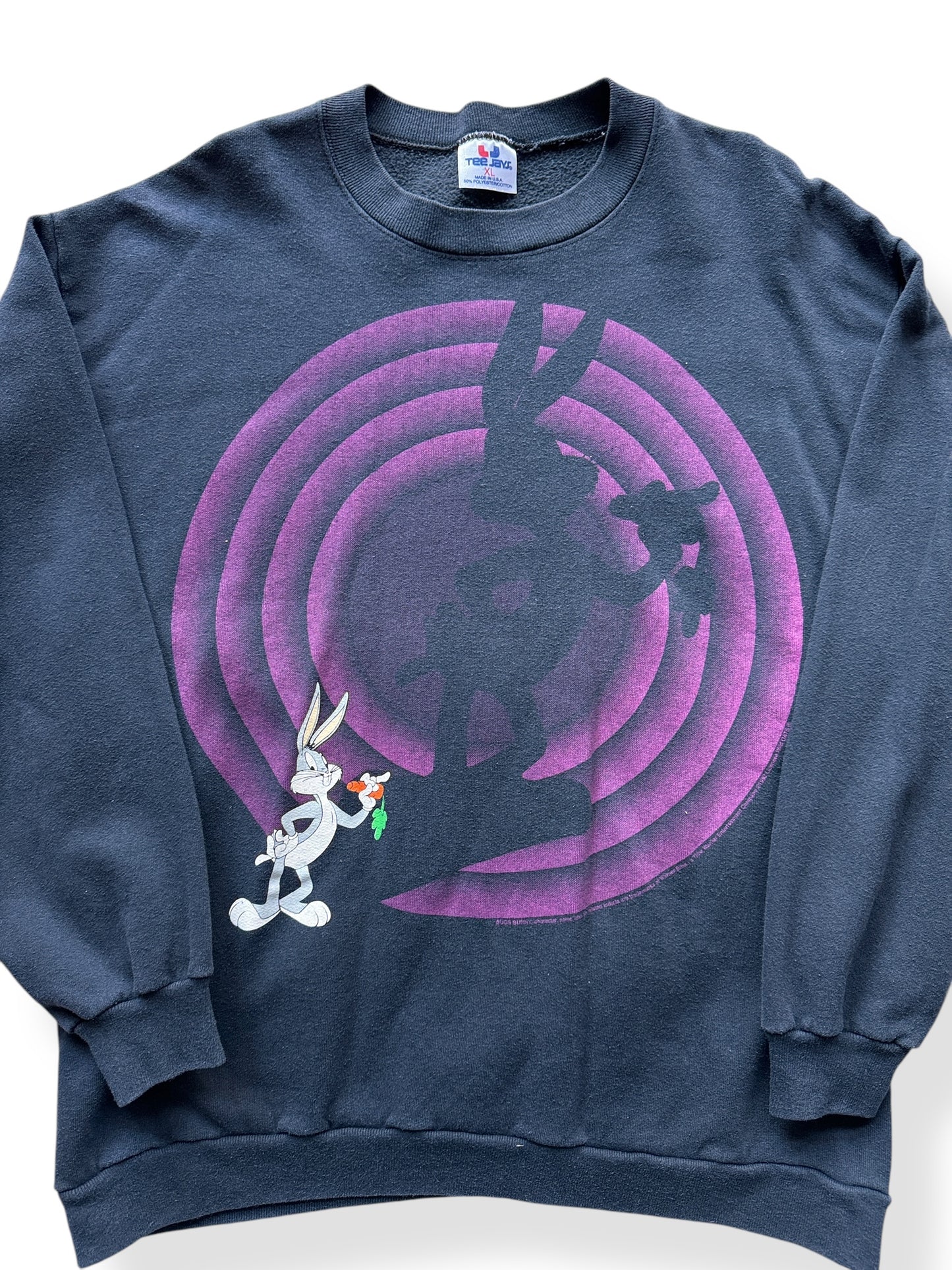 Front Close Up of Vintage Bugs Bunny Spotlight Crewneck SZ XL