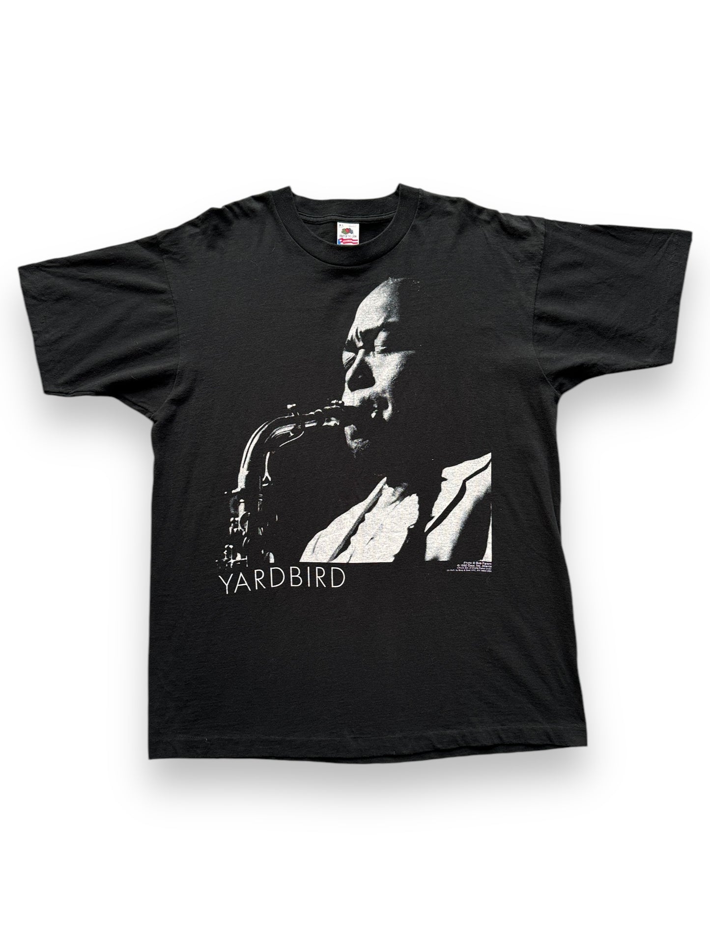 front of Vintage Charlie Parker "Yardbird" Tee SZ XL