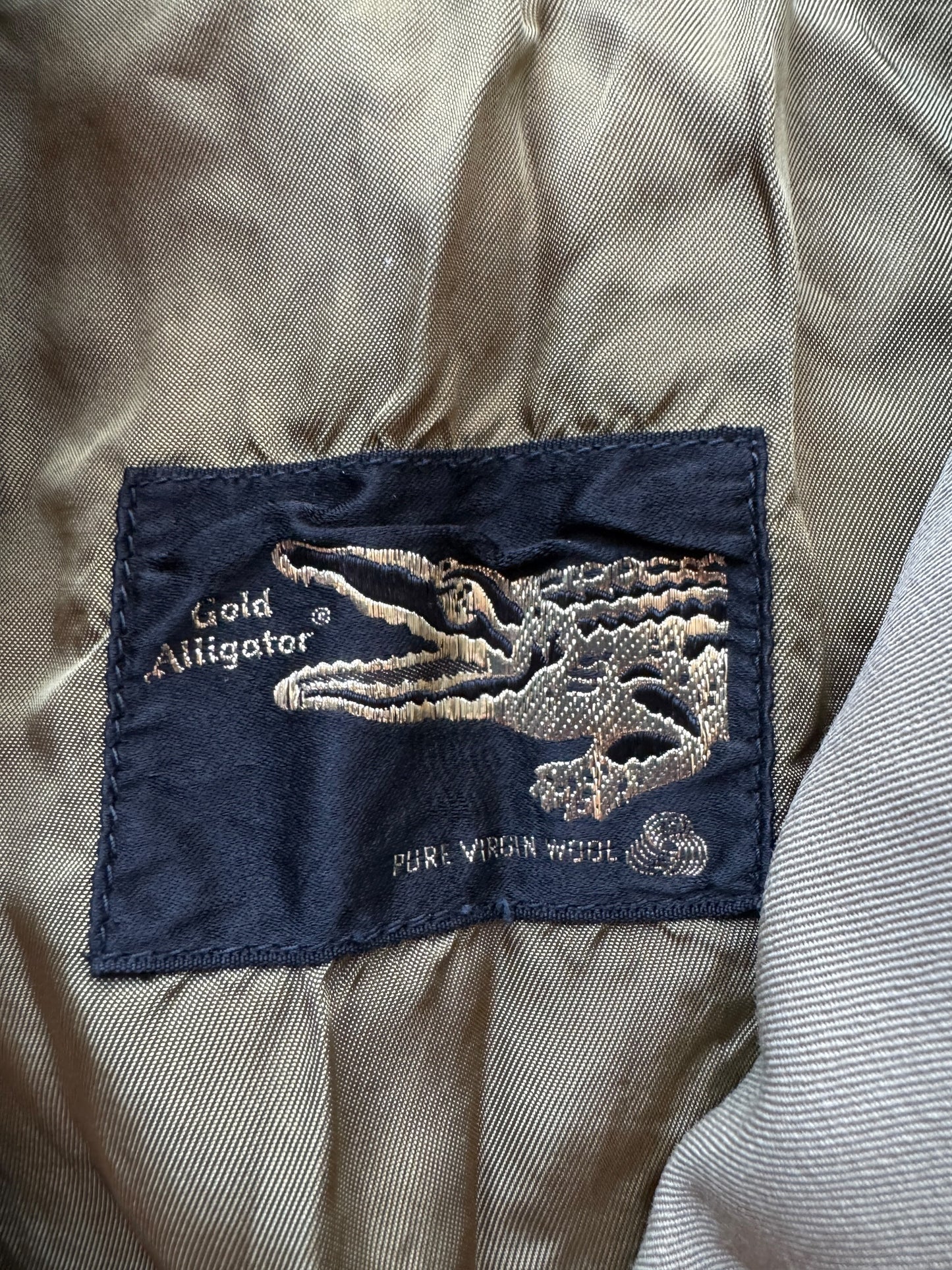 Label on Vintage Alligator Wool Gabardine Trench Coat SZ M