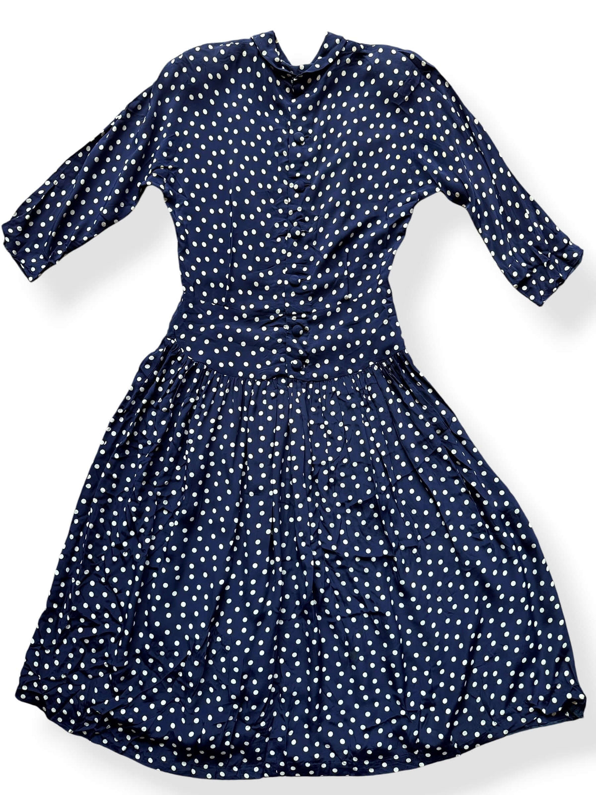 Back of Vintage 1940s Rayon Drop Waist Polka Dot Dress