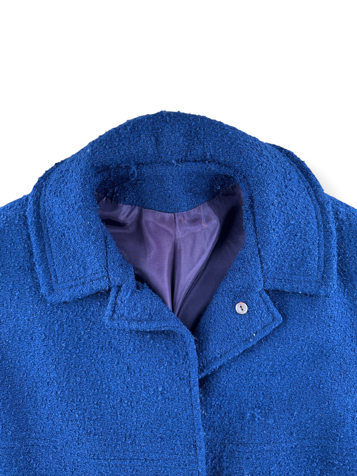 Collar on Vintage 70s Navy Bouclé Coat SZ L