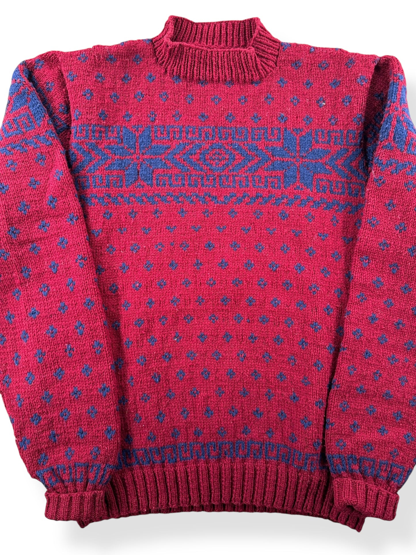 Front Close Up of Vintage Festive Knit Wool Sweater SZ M