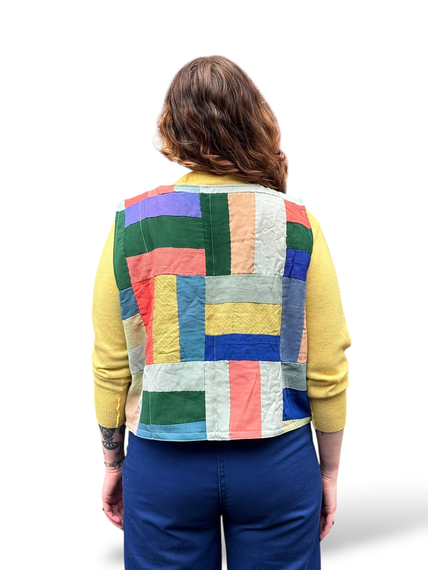 On Body Back of Archive Craft X Barn Owl Vintage Quilt Tie Tank SZ L
