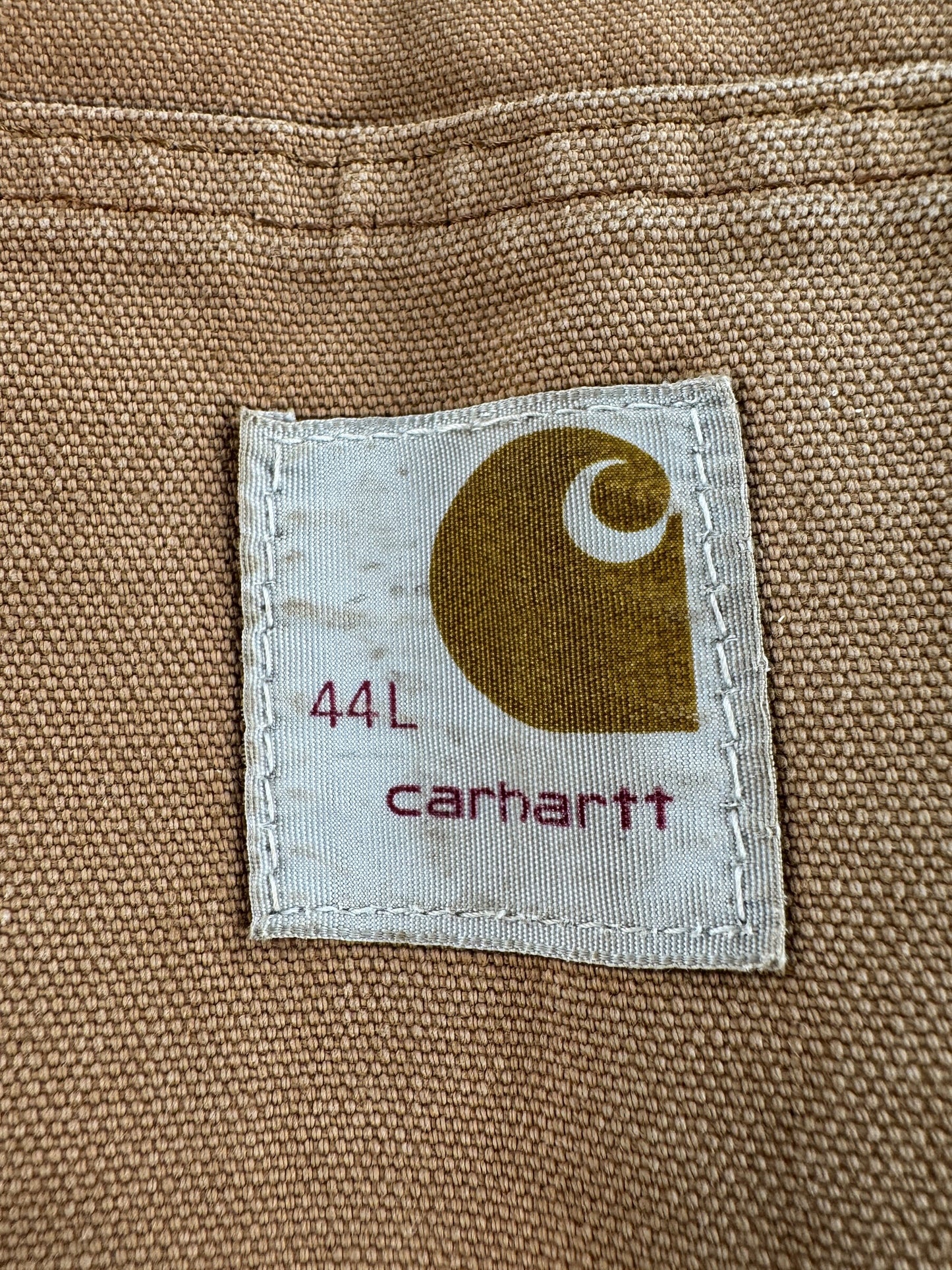 Label on Vintage 70s Carhartt Chore Coat SZ 44