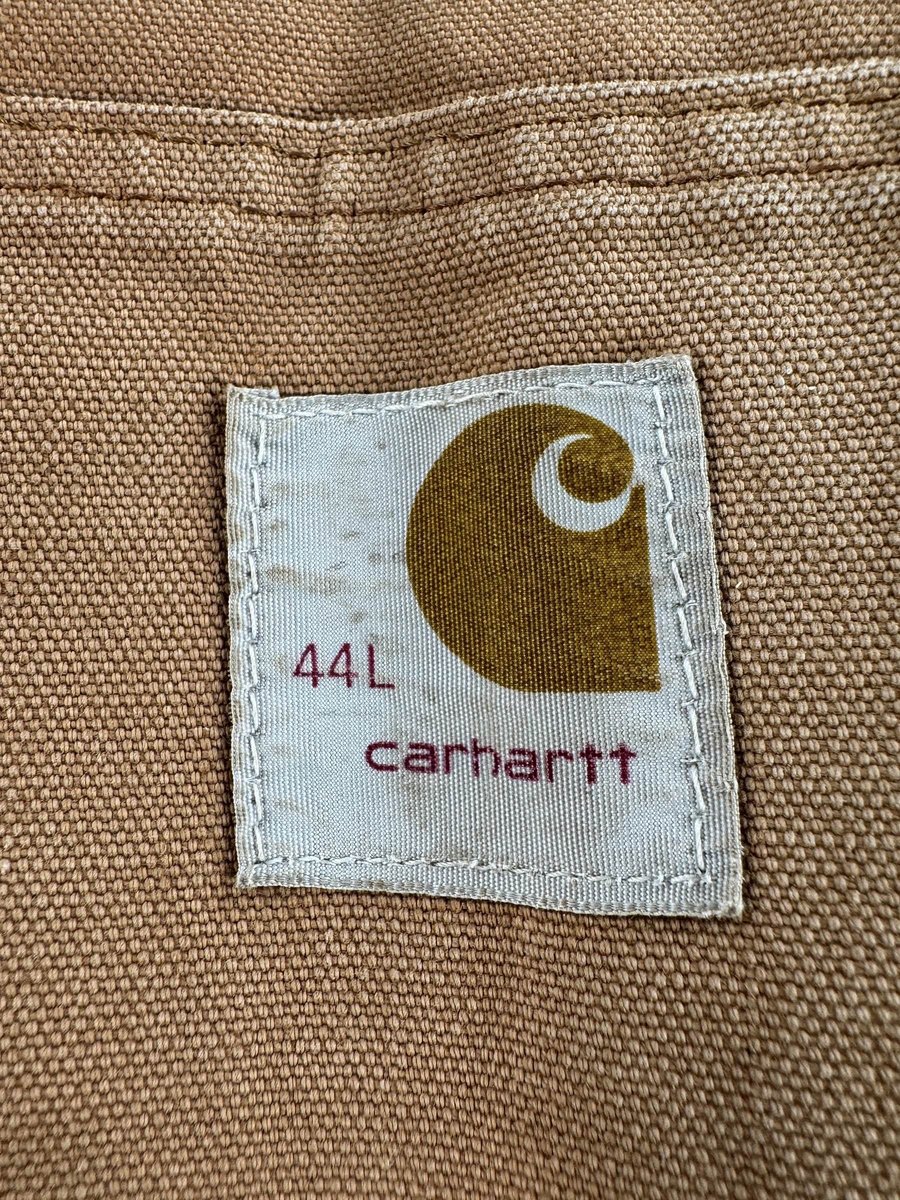Label on Vintage 70s Carhartt Chore Coat SZ 44