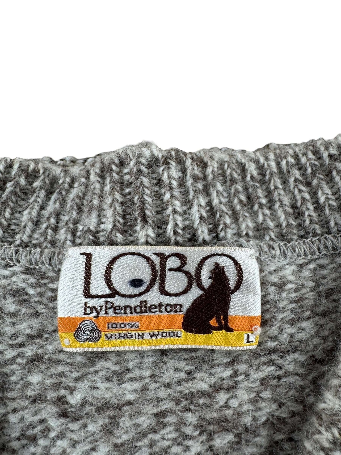 Label on Vintage Pendleton Lobo Oatmeal Knit V-Neck Sweater SZ L (Fits S)