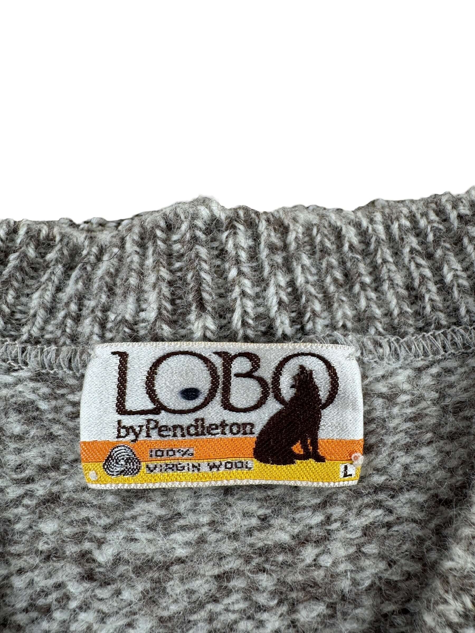 Label on Vintage Pendleton Lobo Oatmeal Knit V-Neck Sweater SZ L (Fits S)