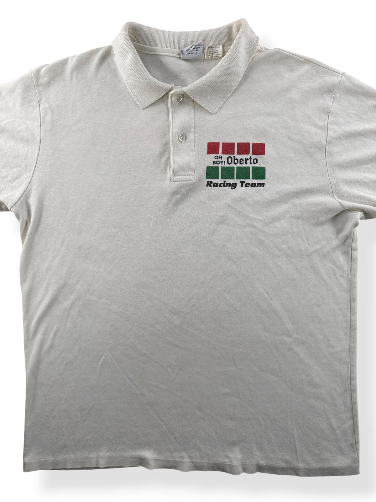 Close-up of Vintage Oh Boy! Oberto Hydroplane Racing Polo SZ L