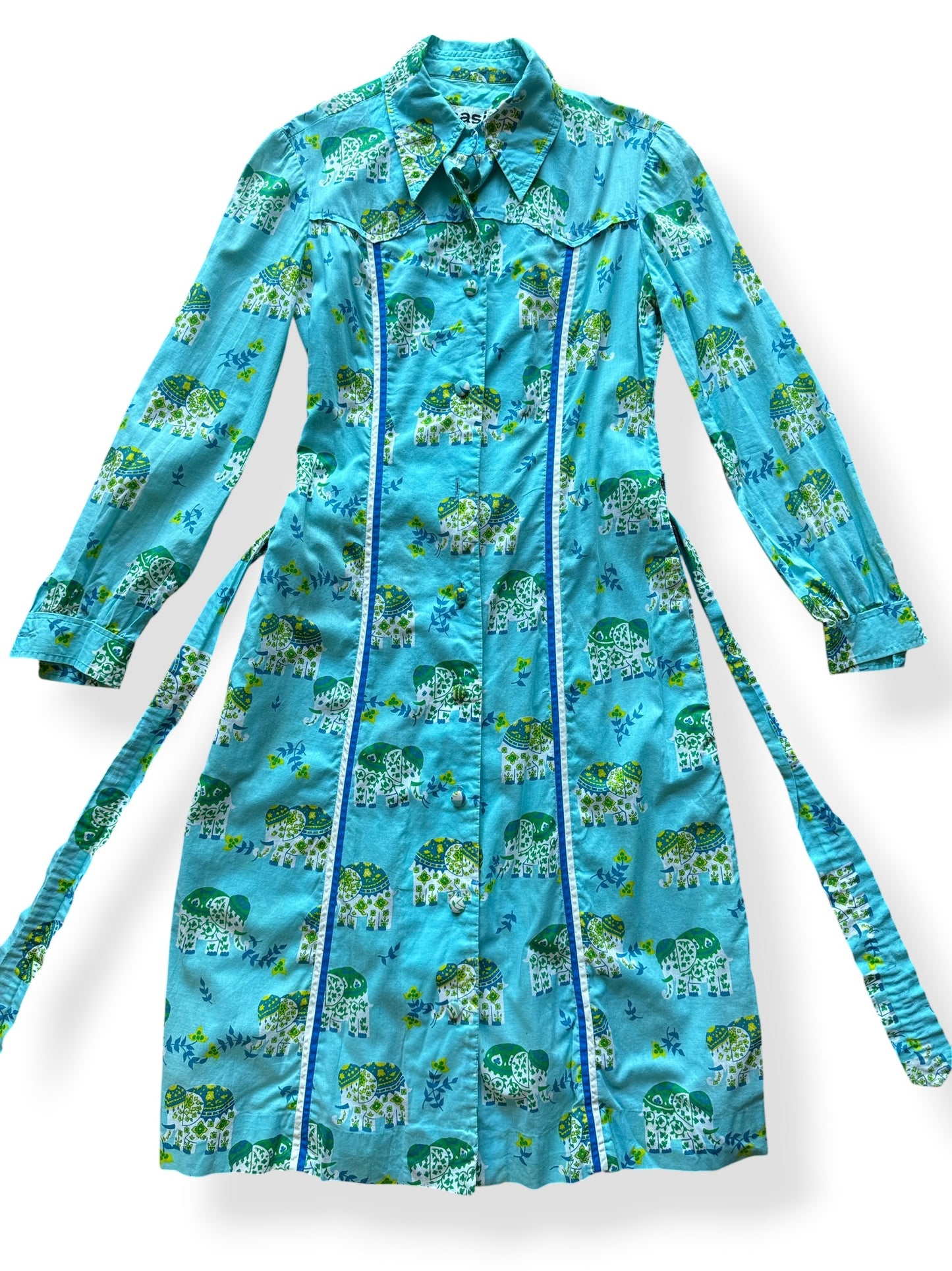 Front of Vintage Casi Belted Elephant Print Dress SZ 10