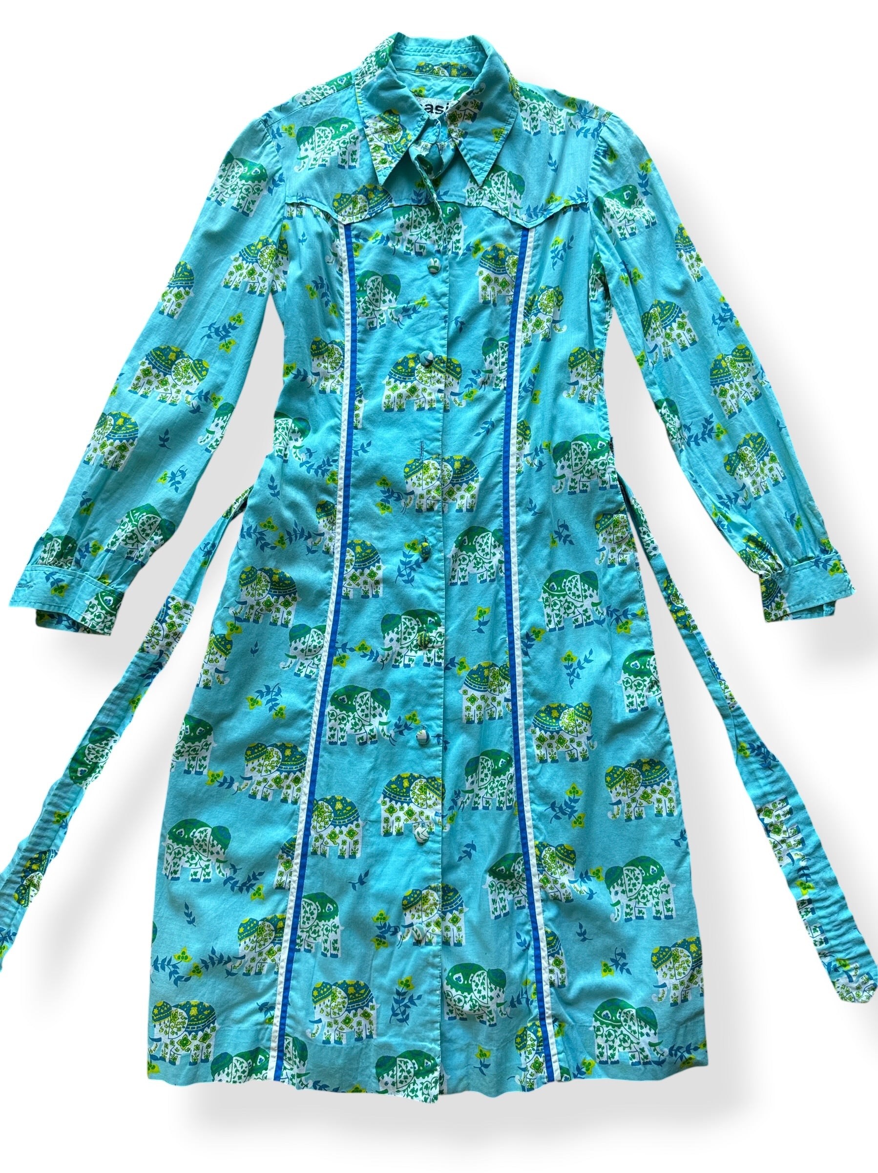 Front of Vintage Casi Belted Elephant Print Dress SZ 10