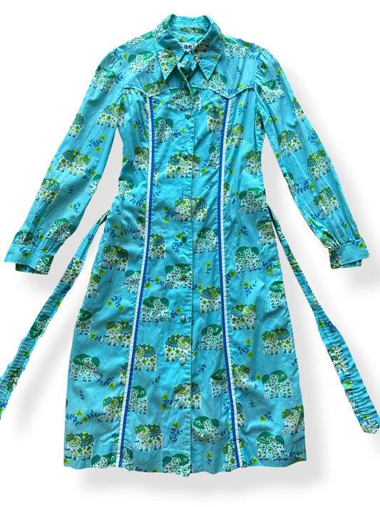Front of Vintage Casi Belted Elephant Print Dress SZ 10