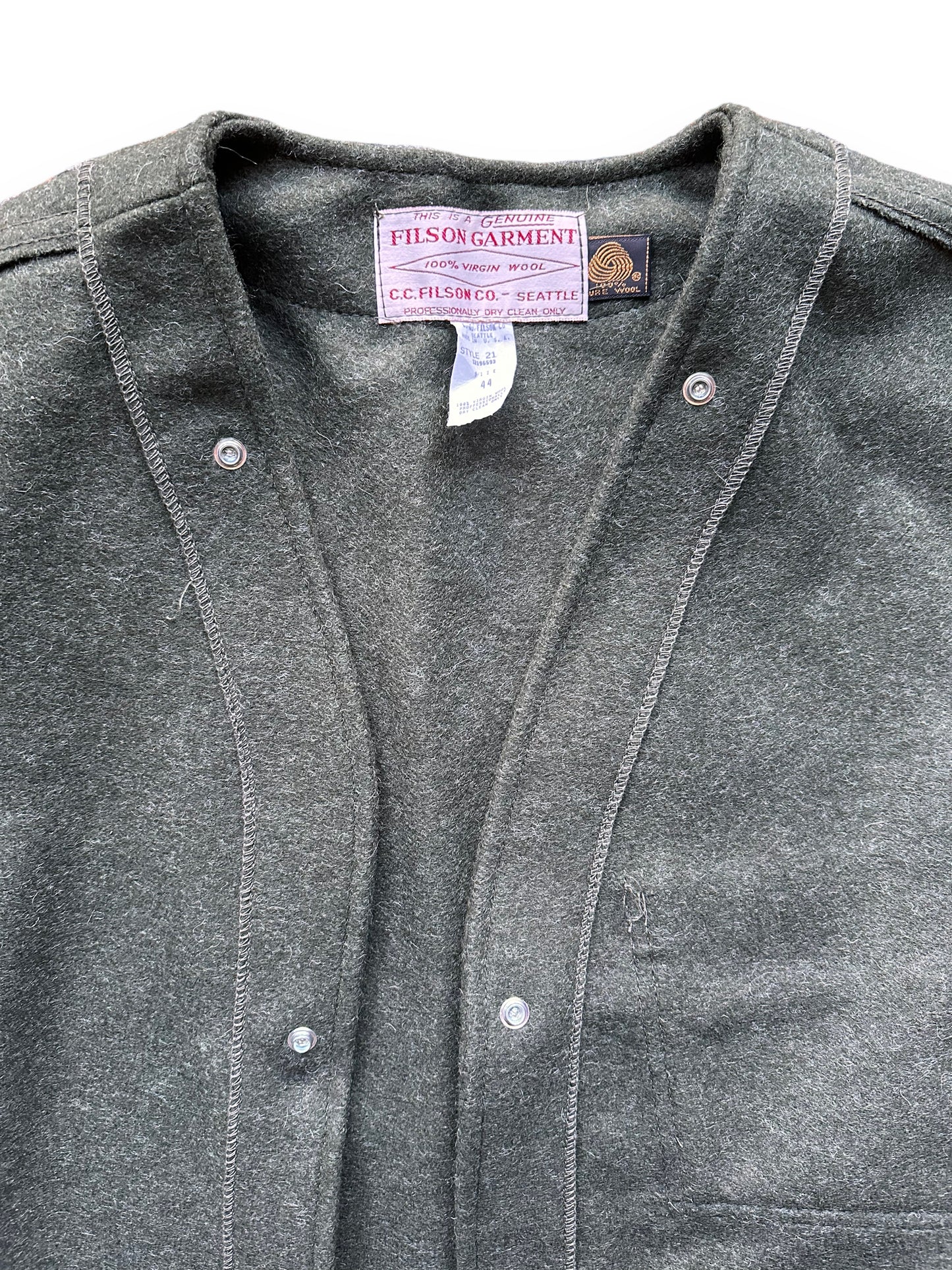 Tag View on Vintage Deadstock Filson Mackinaw Wool Liner SZ L |  Vintage Filson Workwear Seattle | Barn Owl Vintage