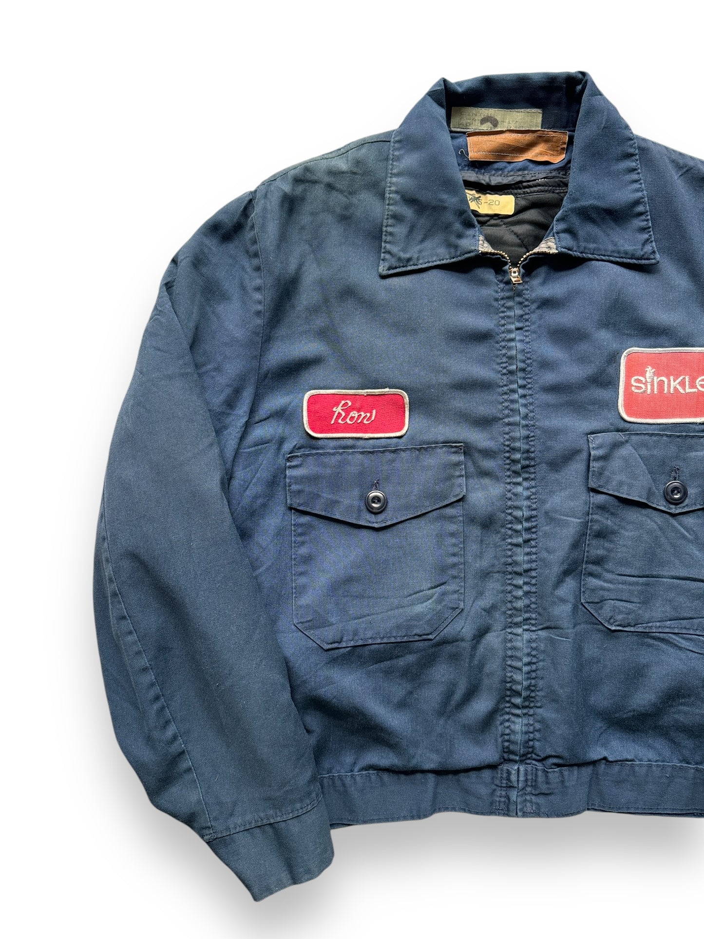 front right of Vintage "Ron" Quilted Lined Gas Station Jacket SZ 40R